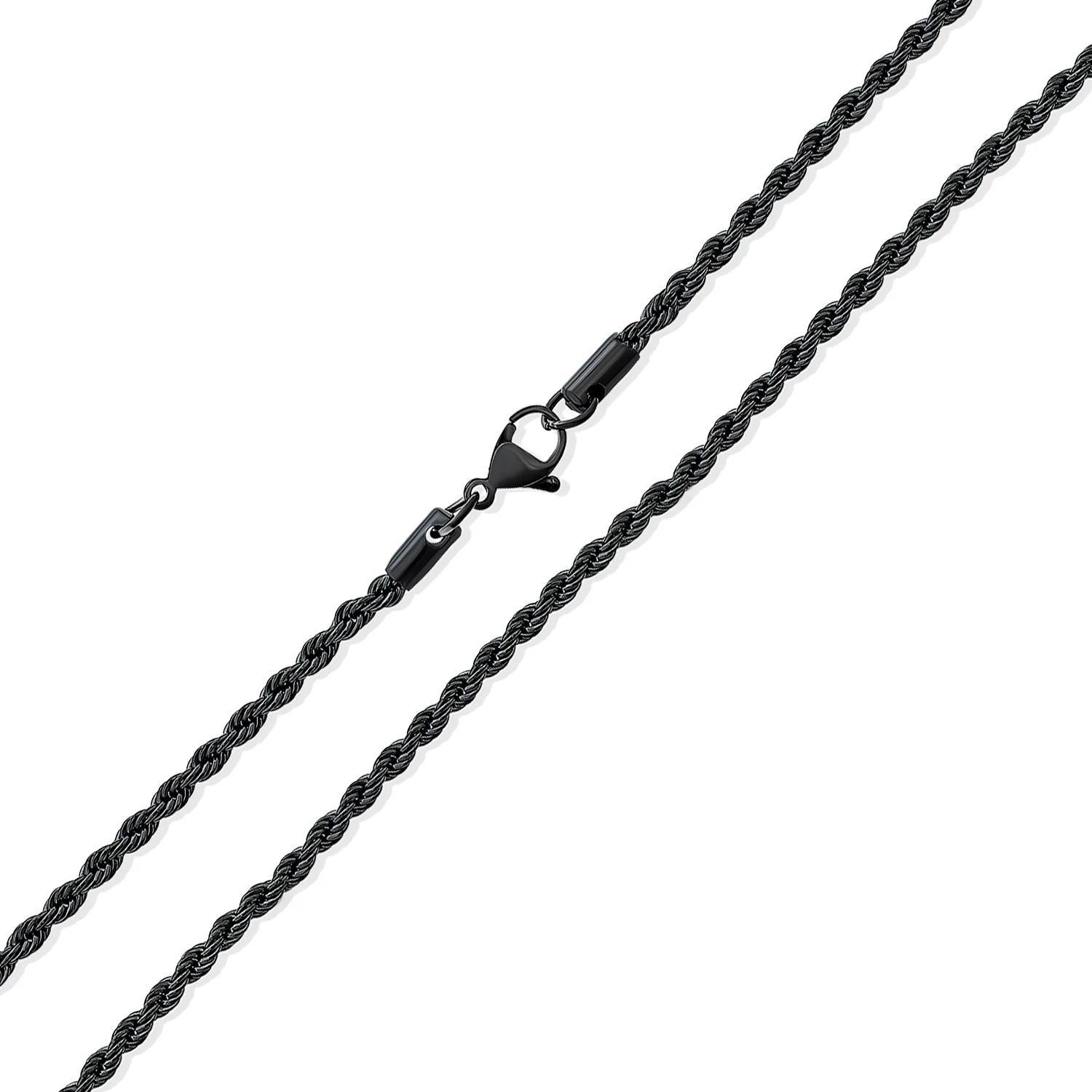 3mm 040 Gauge Classic Twist Chain Necklace Black Stainless