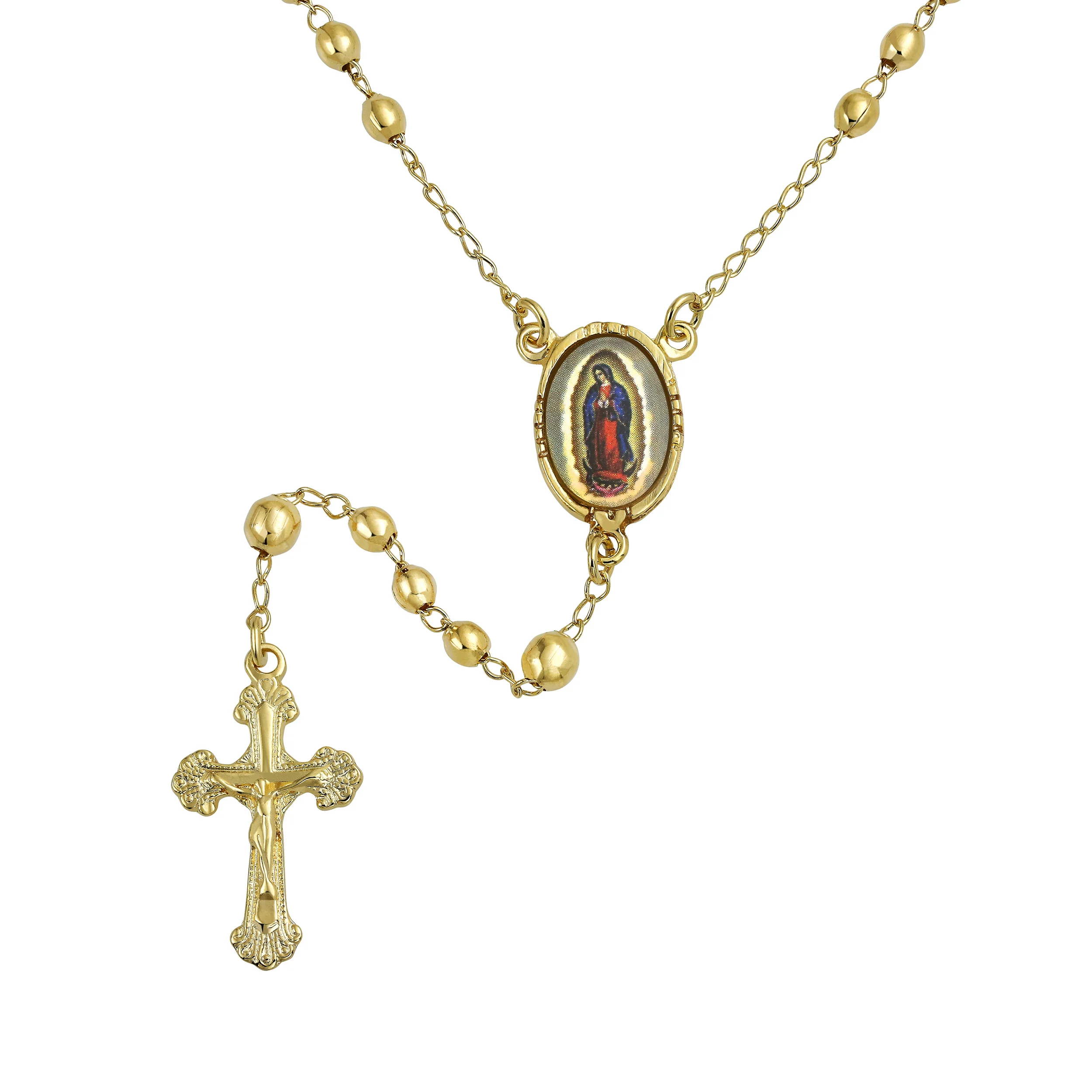 18K Gold Plated Rosary Beads Necklace Crucifix Virgin Mary - Image 2