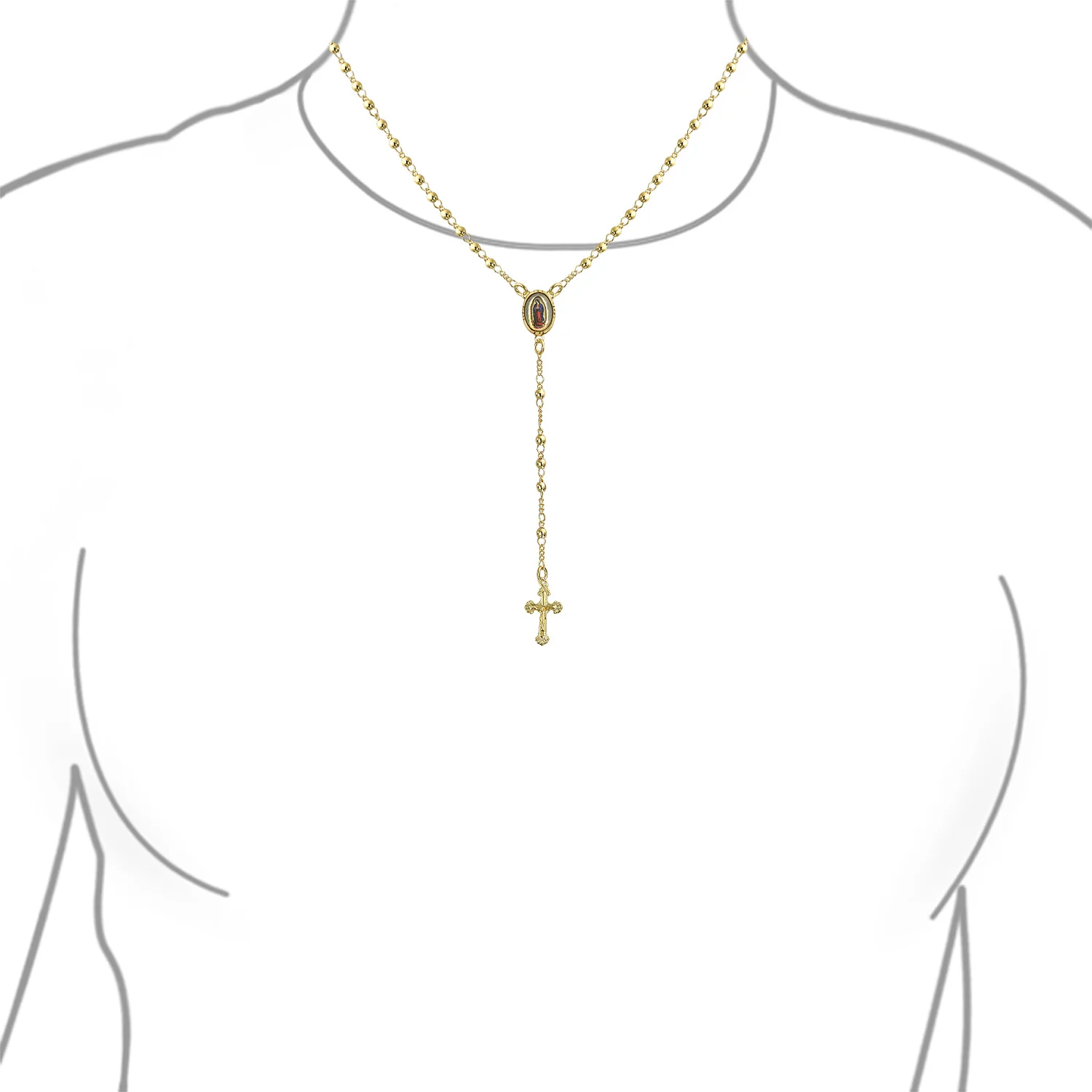 18K Gold Plated Rosary Beads Necklace Crucifix Virgin Mary - Image 4