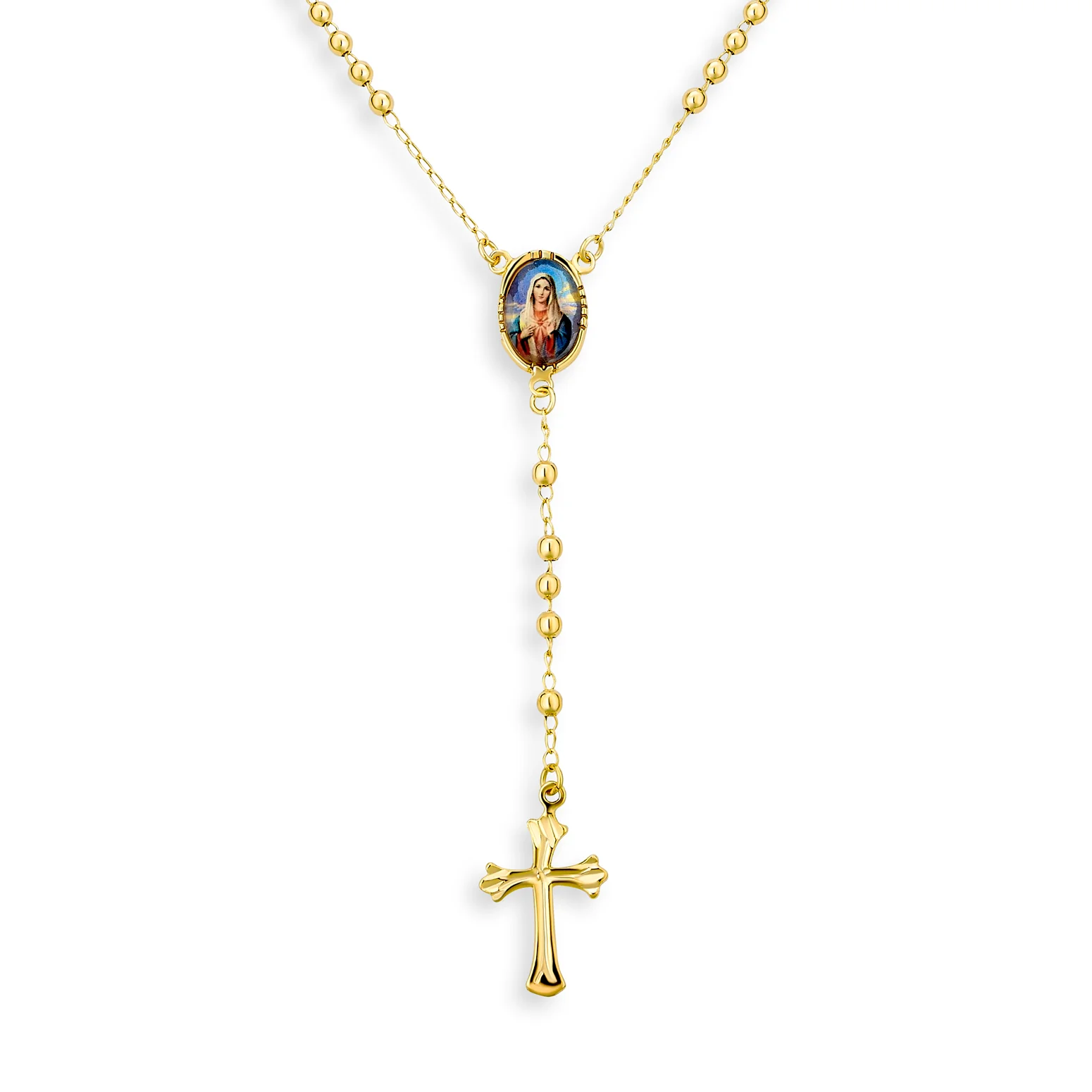 Religious Prayer Rosario Virgin Mother Mary Rosary Beads Necklace Gold Plated
