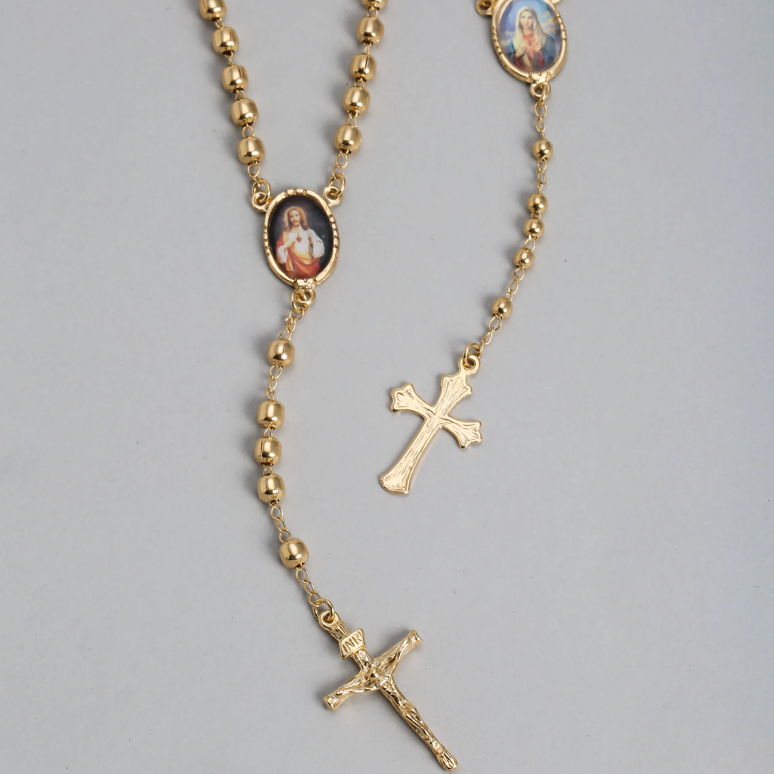 Religious Prayer Rosario Virgin Mother Mary Rosary Beads Necklace Gold Plated - Image 4