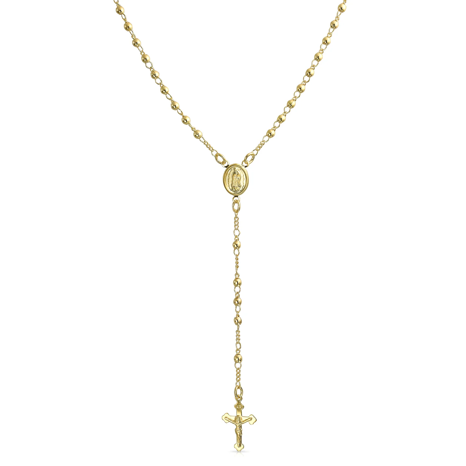 18K Gold Plated Virgin Mary Rosary Necklace Crucifix Charm