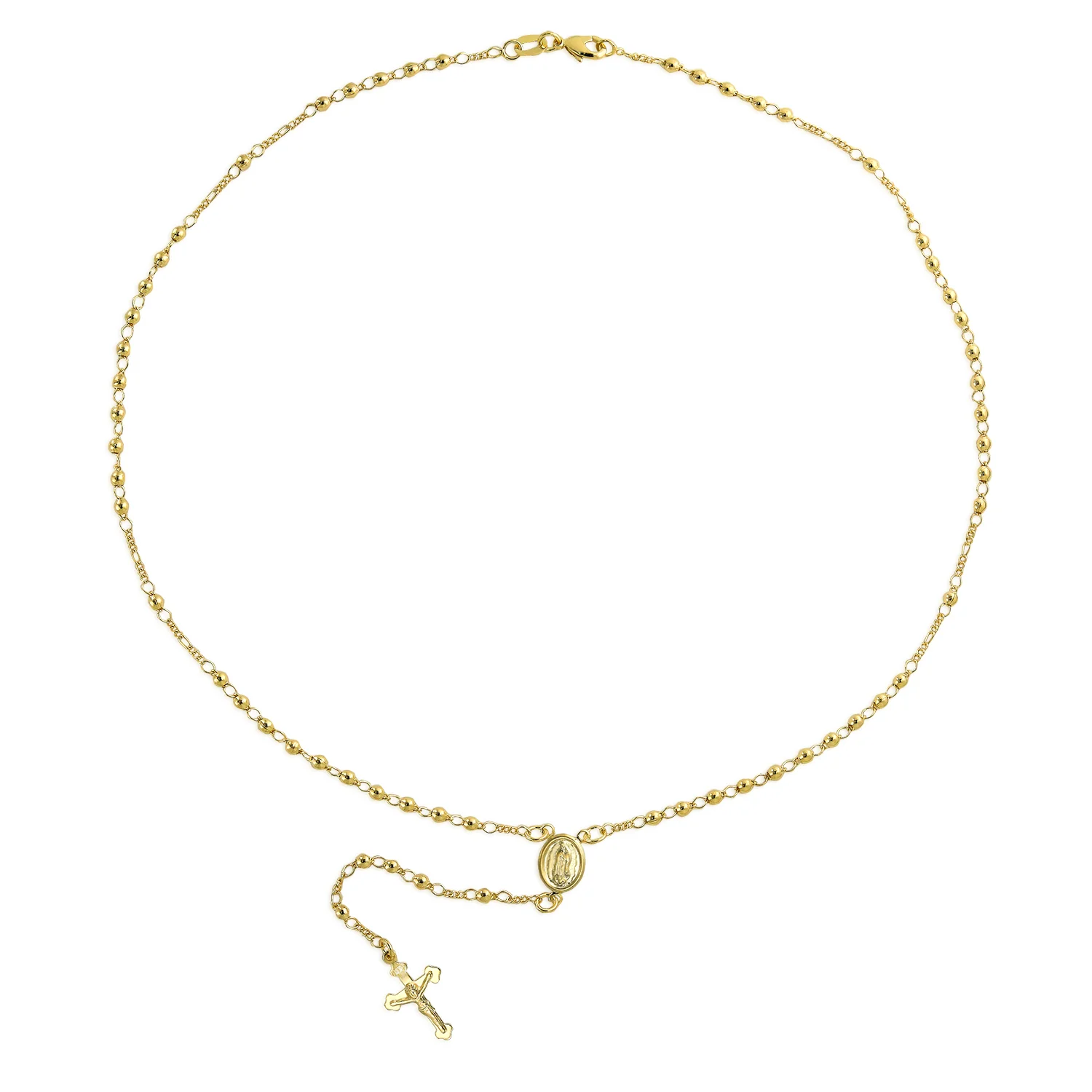 18K Gold Plated Virgin Mary Rosary Necklace Crucifix Charm - Image 3
