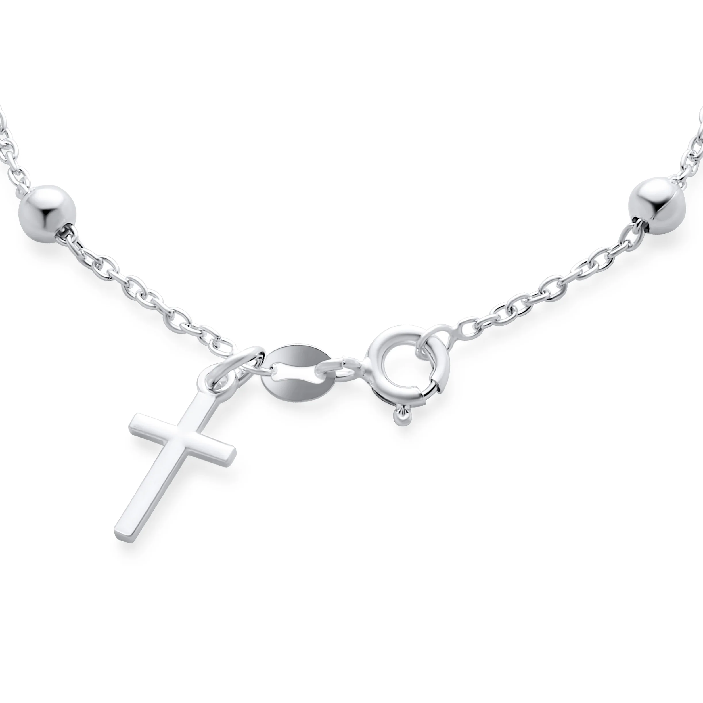 Simple Religious Prayer Ball Beads Cross Pray Rosary Bracelet .925 Sterling Silver - Image 2