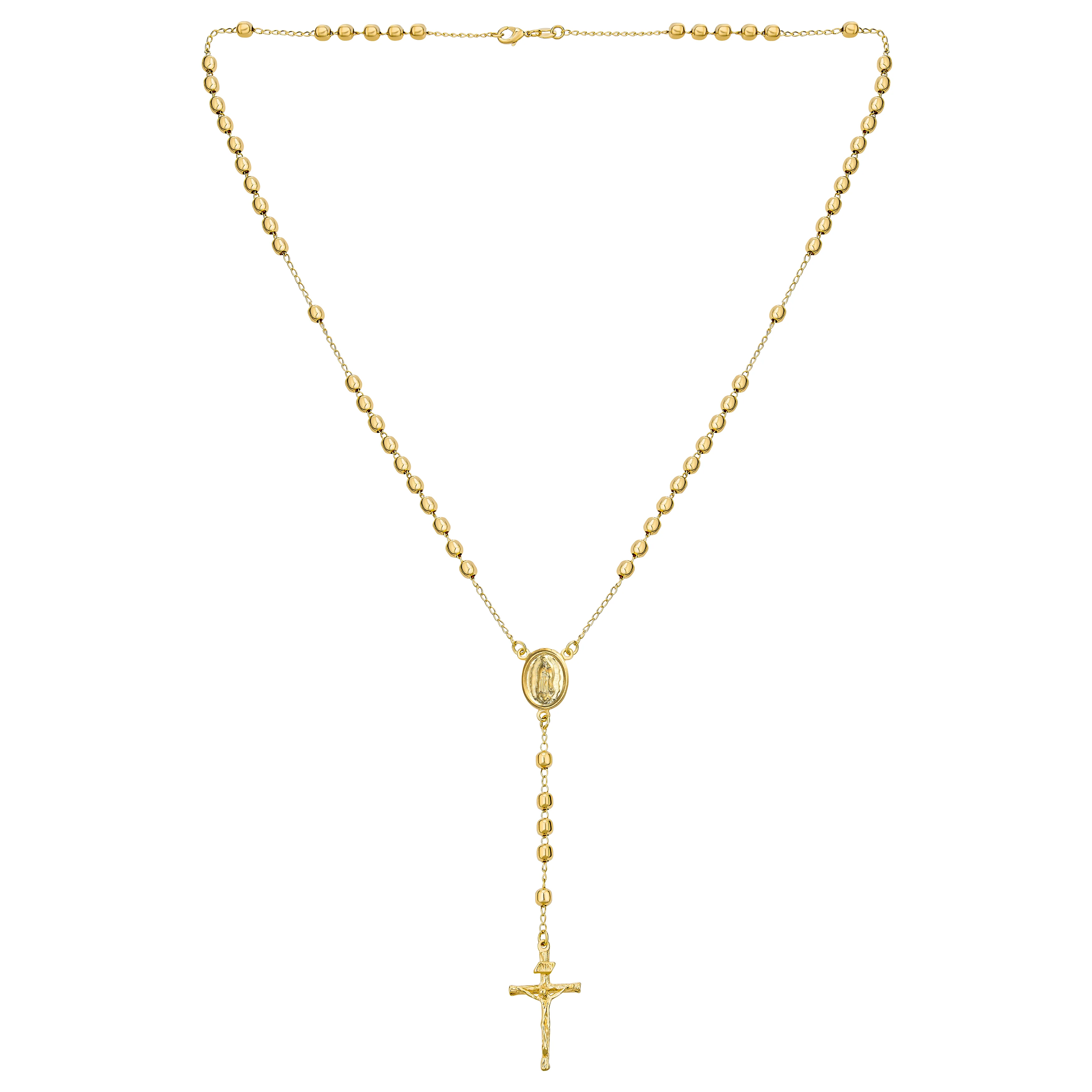 18K Gold Plated Virgin Mary Rosary Necklace Crucifix Beads - Image 2