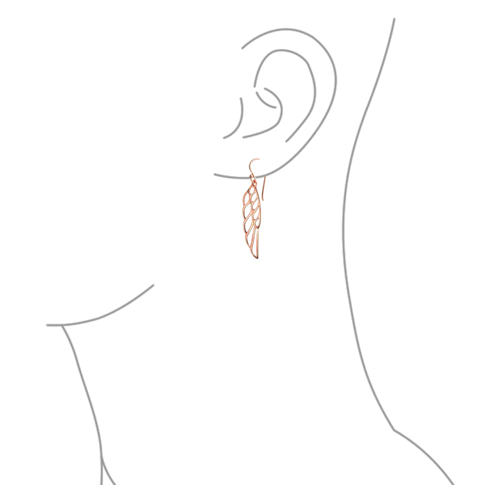Rose Gold Plated Angel Wing Feather Dangle Earrings in  Sterling Silver - Image 8