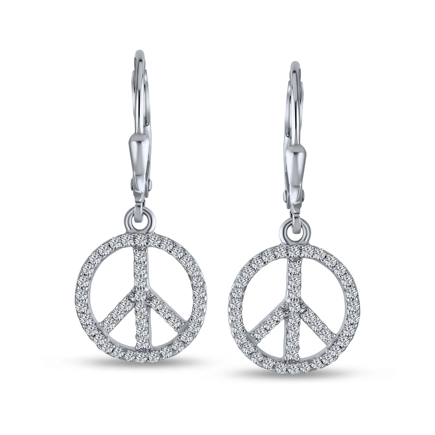 Rose Gold Dangle Chandelier Earrings with Peace Sign & CZ Pave Sterling Silver - Image 3