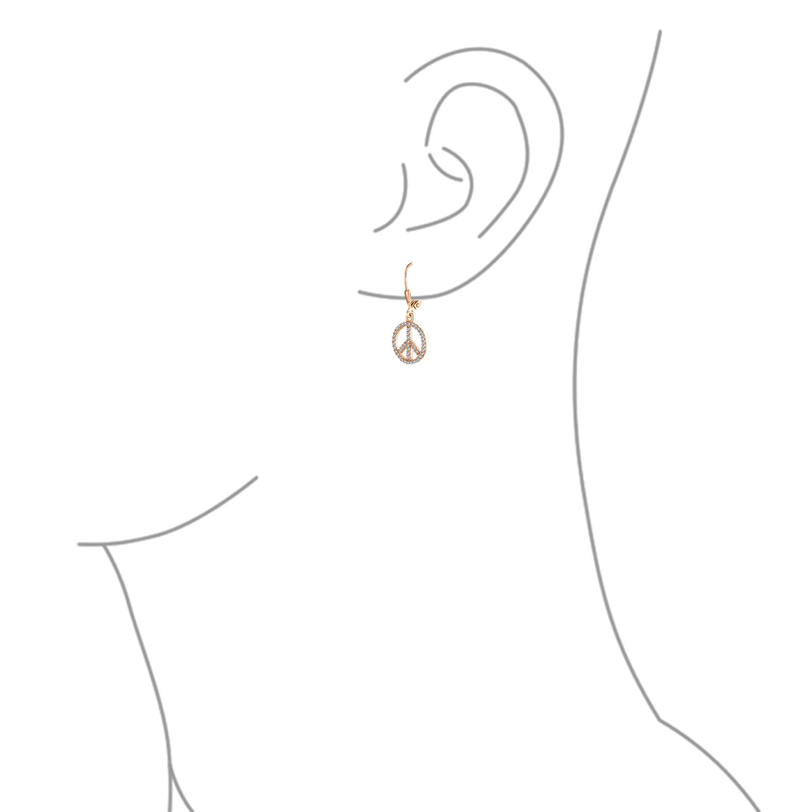 Rose Gold Dangle Chandelier Earrings with Peace Sign & CZ Pave Sterling Silver - Image 6
