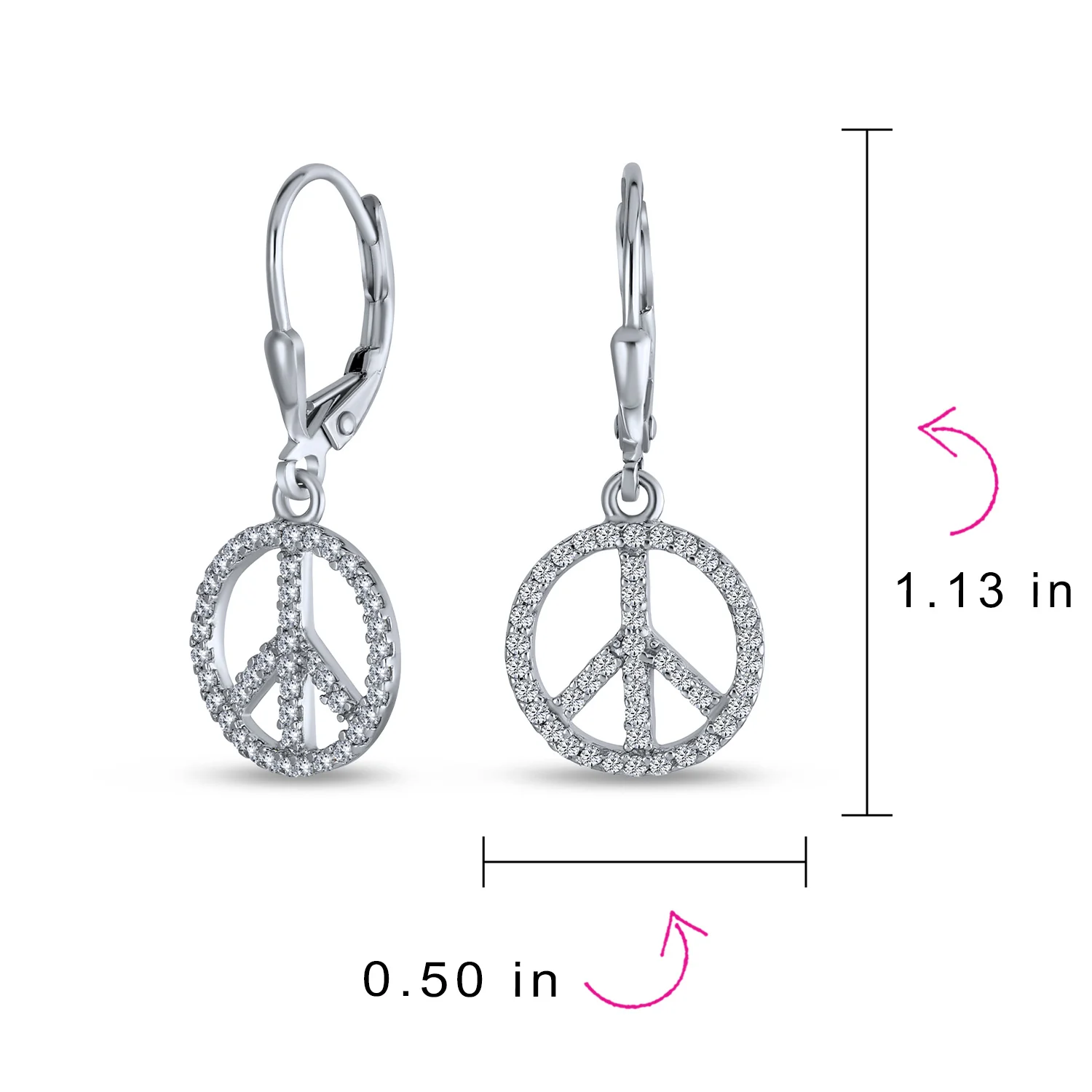 Rose Gold Dangle Chandelier Earrings with Peace Sign & CZ Pave Sterling Silver - Image 7