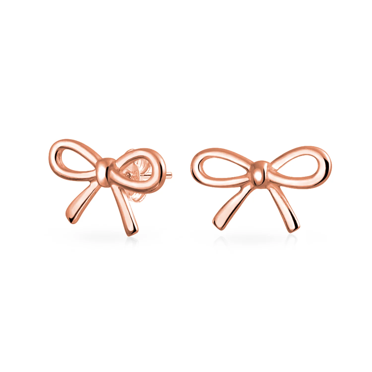 Simple Dainty Ribbon Bow Stud Earrings Rose Gold Plated .925 Sterling Silver - Image 2