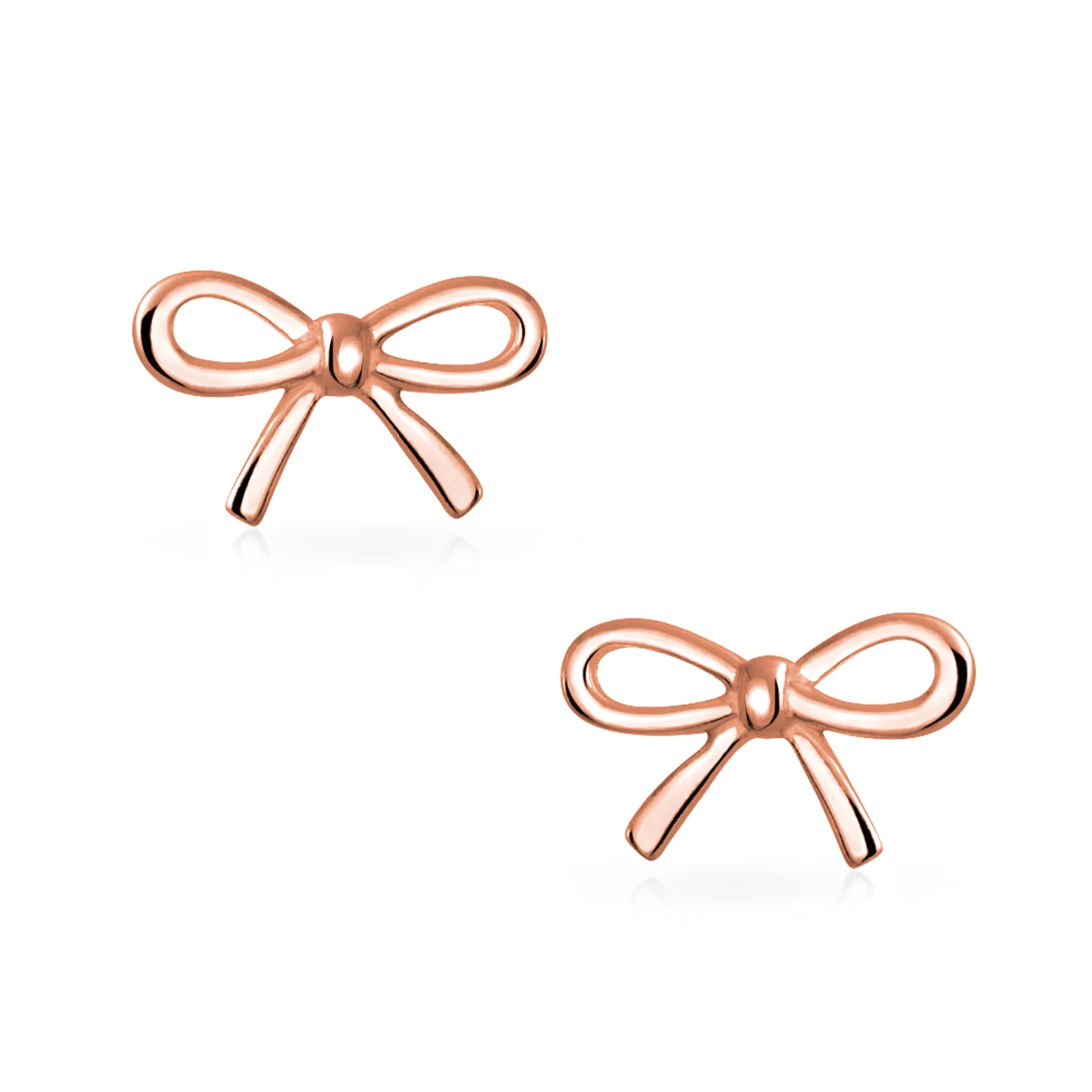 Simple Dainty Ribbon Bow Stud Earrings Rose Gold Plated .925 Sterling Silver - Image 4