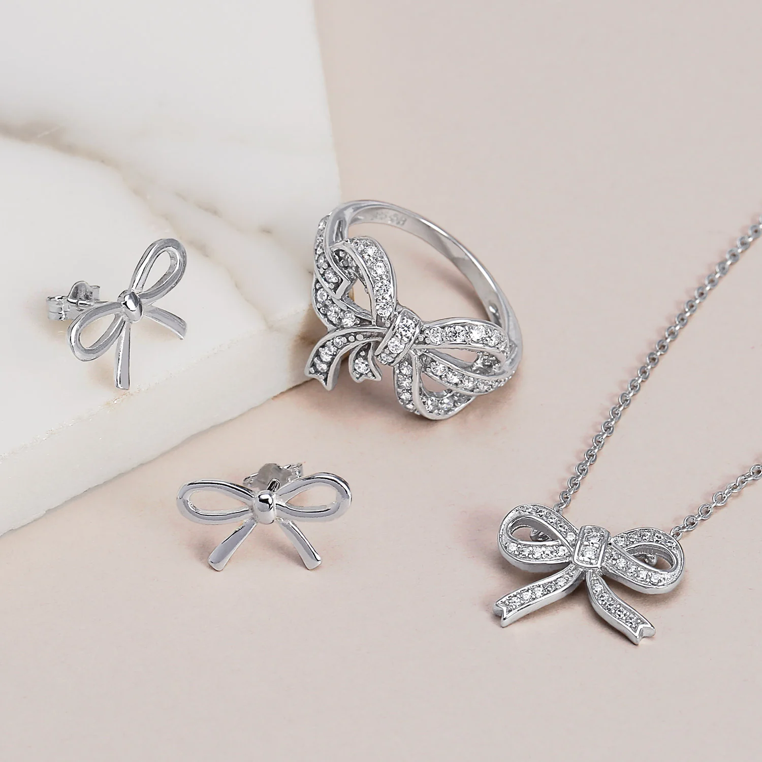 Simple Dainty Ribbon Bow Stud Earrings Rose Gold Plated .925 Sterling Silver - Image 9