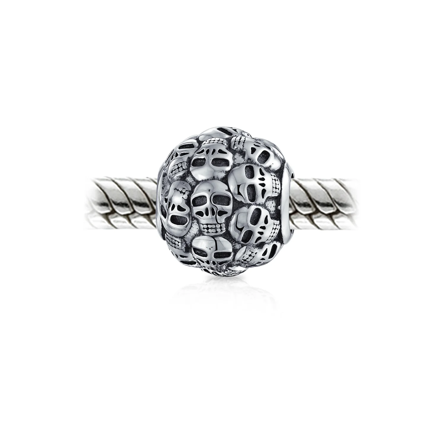 De Los Muertos Skeleton Skulls Charm Bead .925 Sterling Silver European Bracelet - Image 2