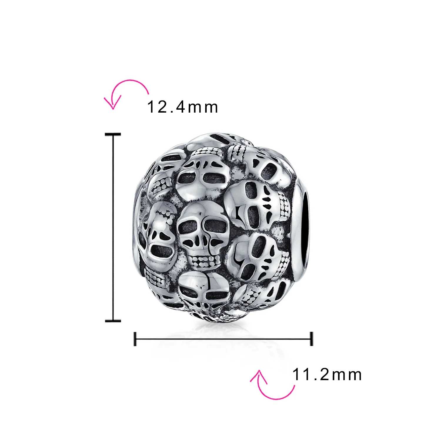 De Los Muertos Skeleton Skulls Charm Bead .925 Sterling Silver European Bracelet - Image 3