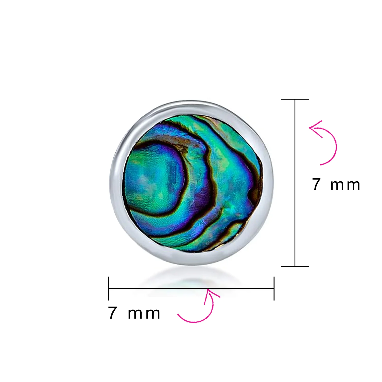 Round Bezel Set Abalone Shell Stud Earrings Silver 7MM - Image 4