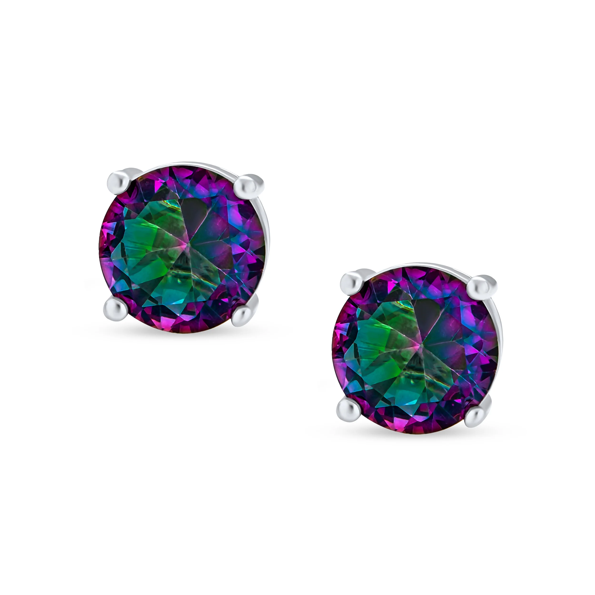Round Black Mystic Rainbow CZ Stud Earrings Sterling Silver Screw Back 5-9 MM - Image 3