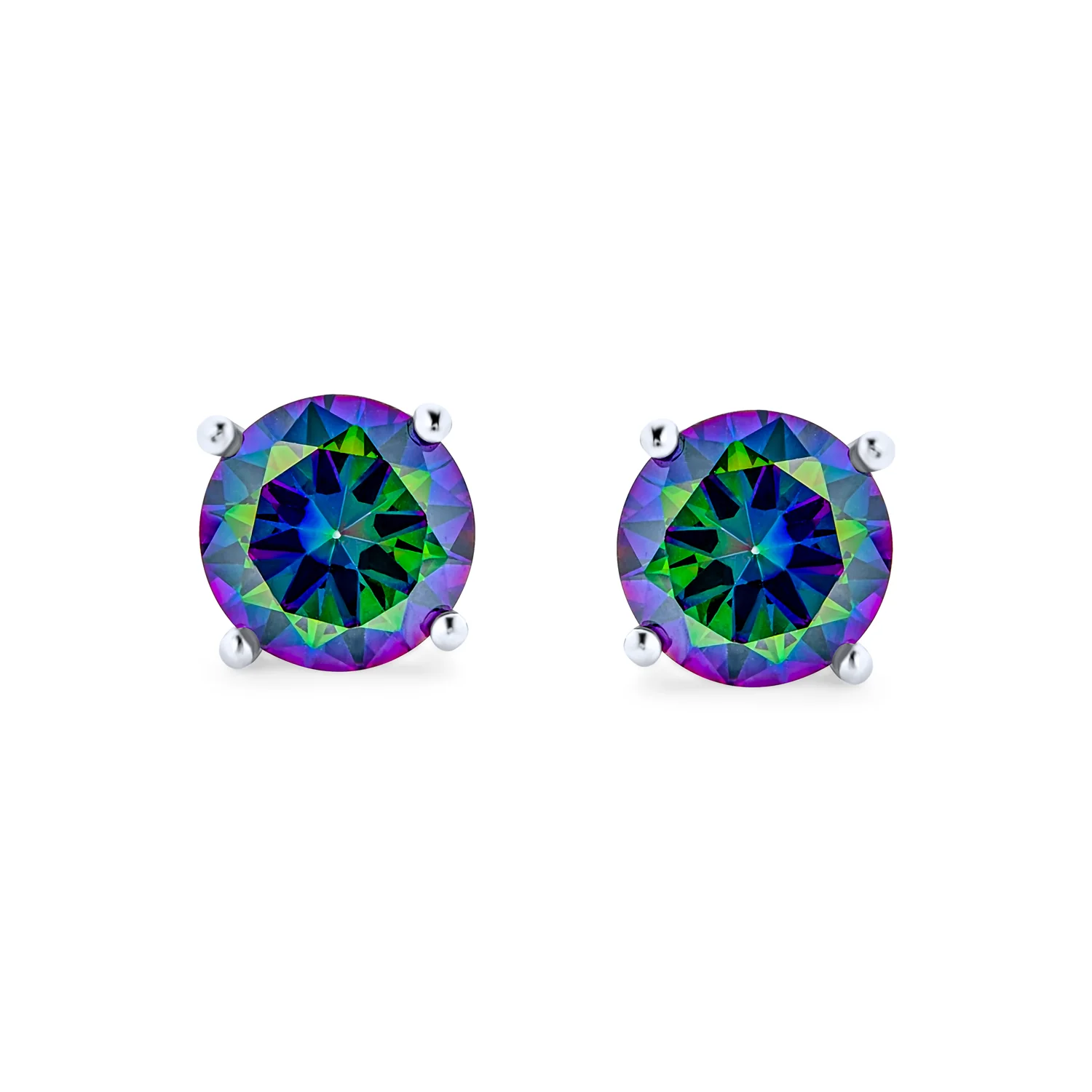 Round Black Mystic Rainbow CZ Stud Earrings Sterling Silver Screw Back 5-9 MM - Image 4