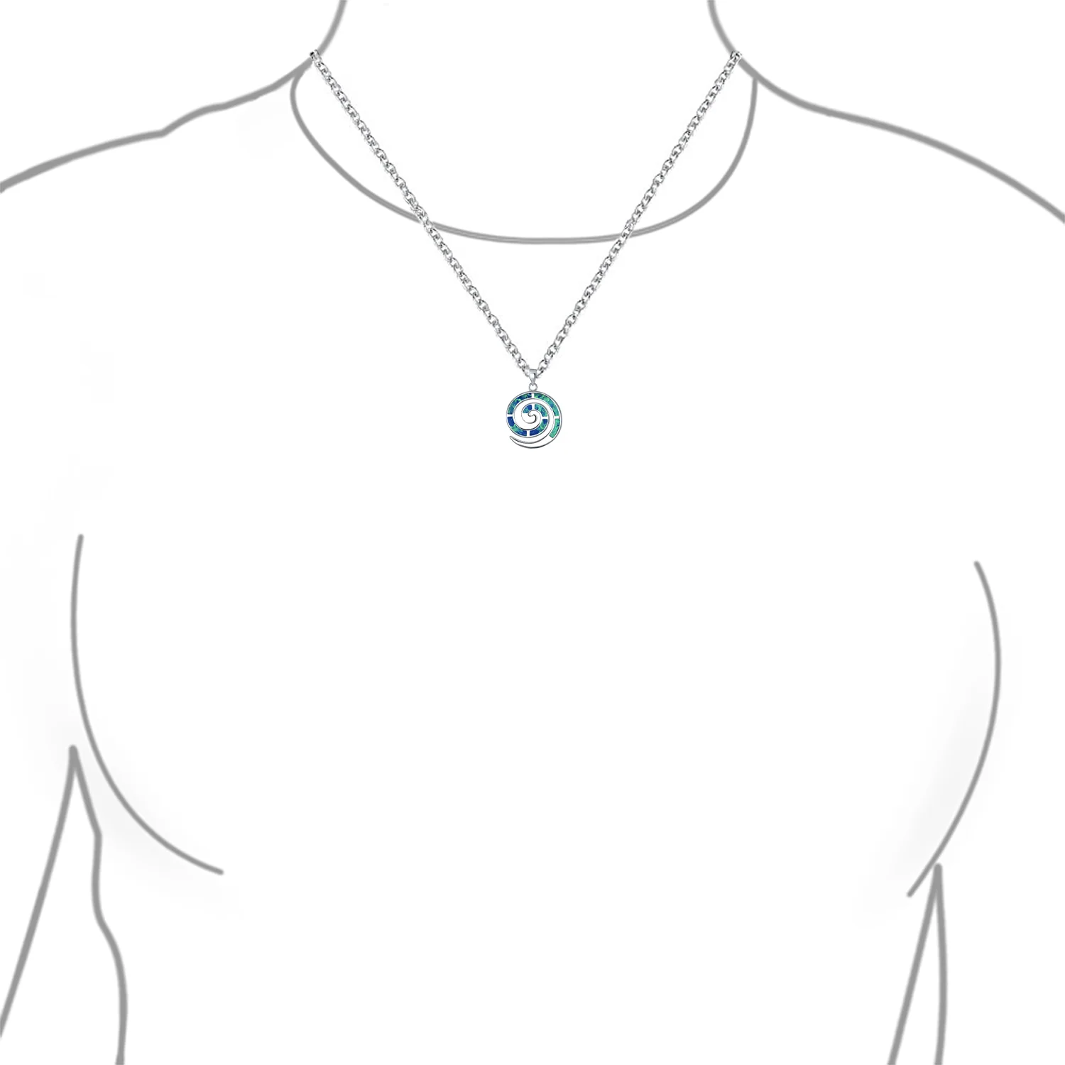Round Blue Opal Spiral Maze Pendant Necklace Sterling Silver - Image 3
