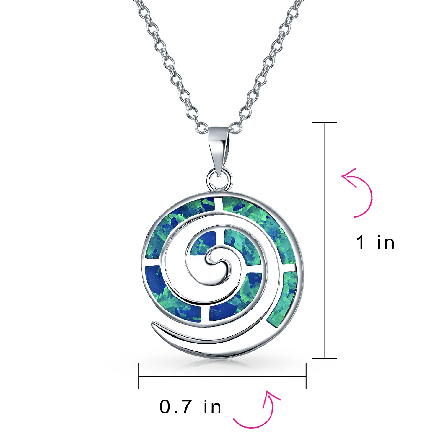 Round Blue Opal Spiral Maze Pendant Necklace Sterling Silver - Image 4