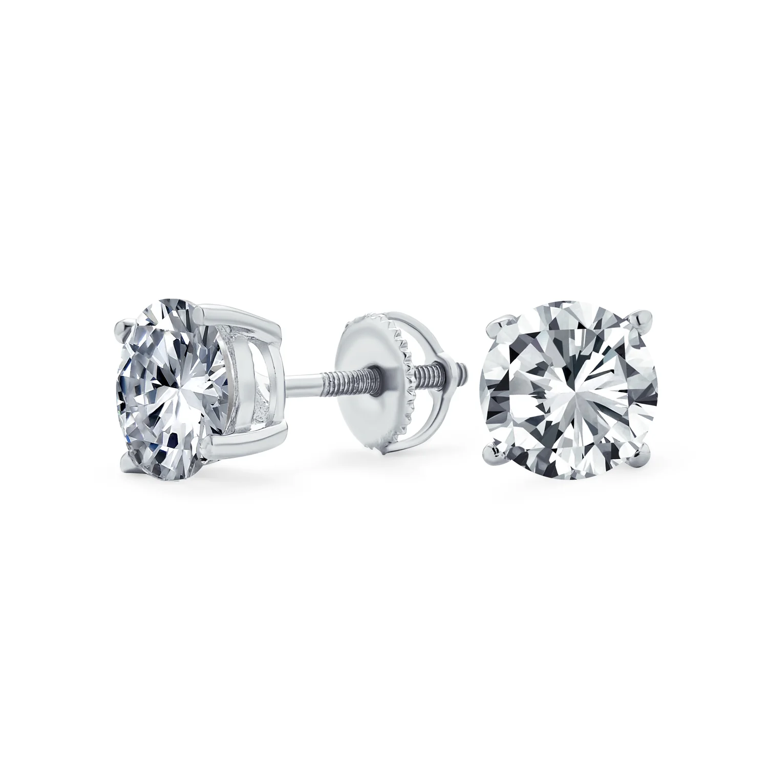 Round Brilliant Cut CZ Stud Earrings Screw Back Rose Gold Sterling Silver 5-9 MM