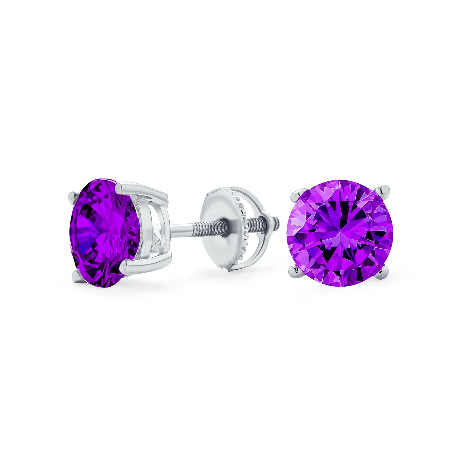 Round Brilliant Cut CZ Stud Earrings Screw Back Rose Gold Sterling Silver 5-9 MM - Image 5