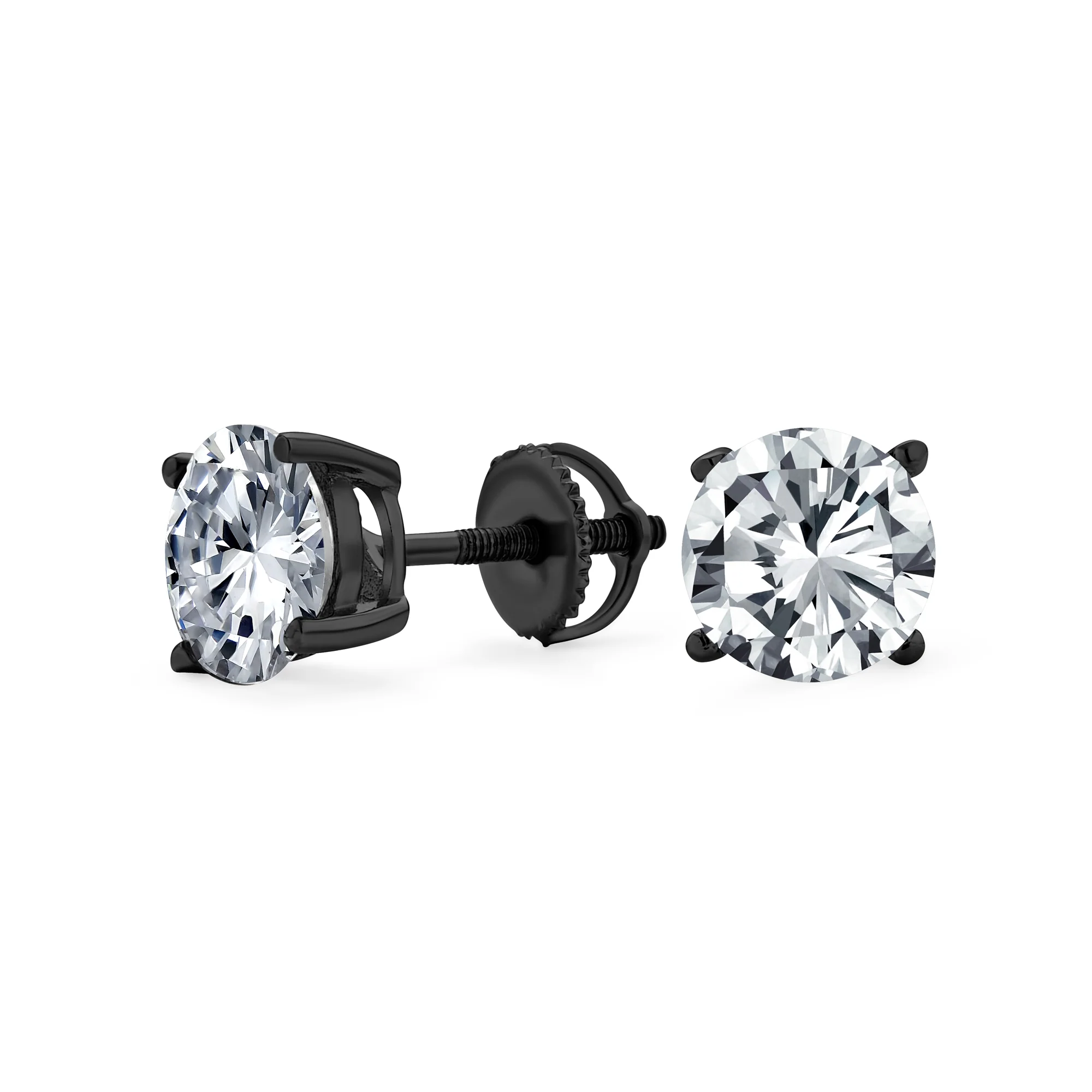 Round Brilliant Cut CZ Stud Earrings Screw Back Rose Gold Sterling Silver 5-9 MM - Image 6