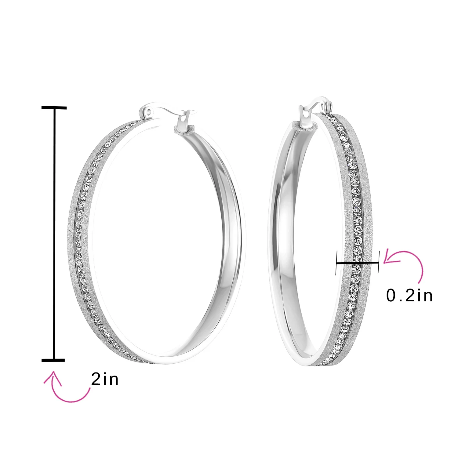 Channel Set CZ Statement Hoop Earrings Stardust Finish Plated Stainless Steel - Image 10