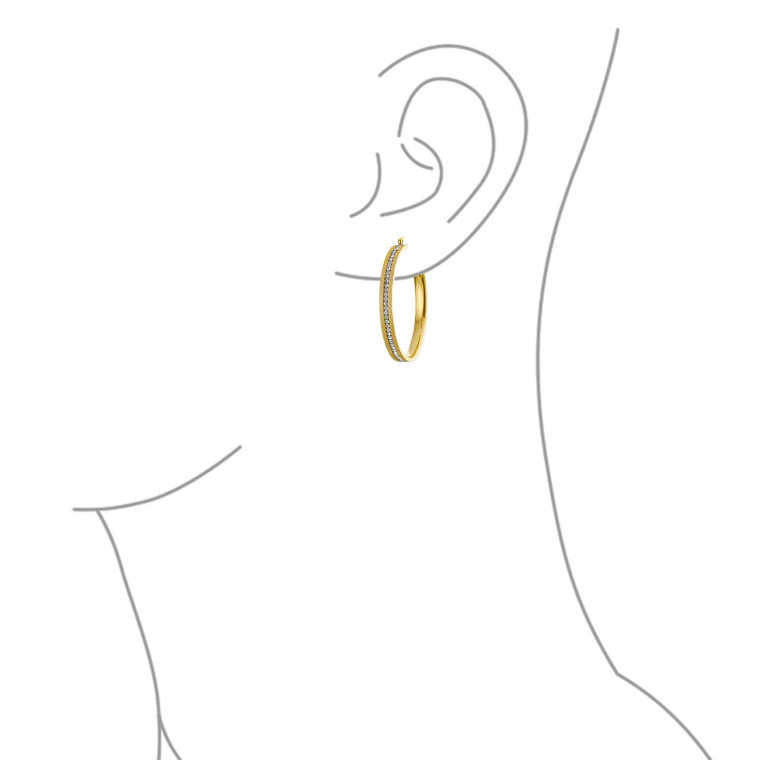 Channel Set CZ Statement Hoop Earrings Stardust Finish Plated Stainless Steel - Image 7
