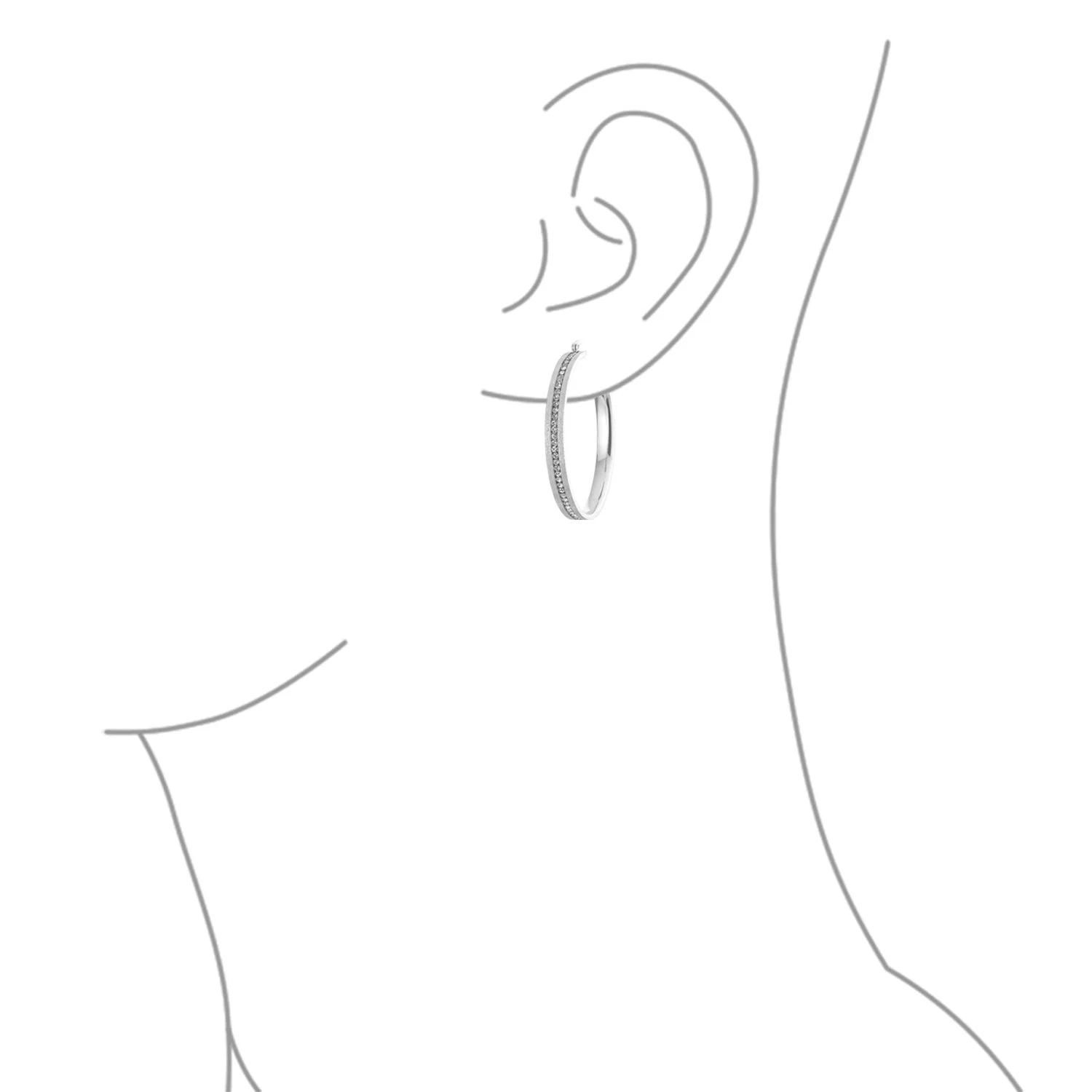 Channel Set CZ Statement Hoop Earrings Stardust Finish Plated Stainless Steel - Image 8