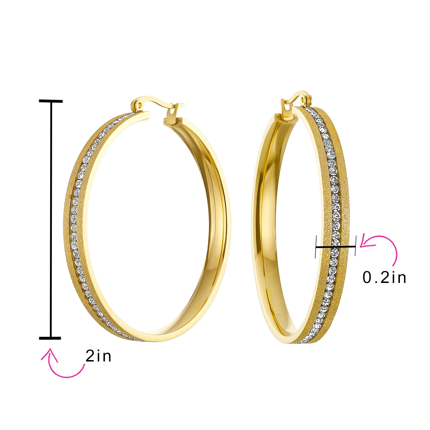 Channel Set CZ Statement Hoop Earrings Stardust Finish Plated Stainless Steel - Image 9