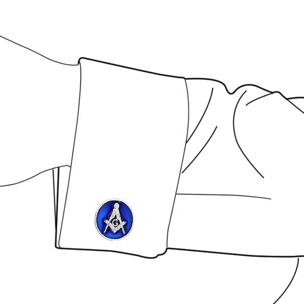 Freemasons Compass Masonic Cufflinks Blue Enamel .925 Sterling Silver - Image 4
