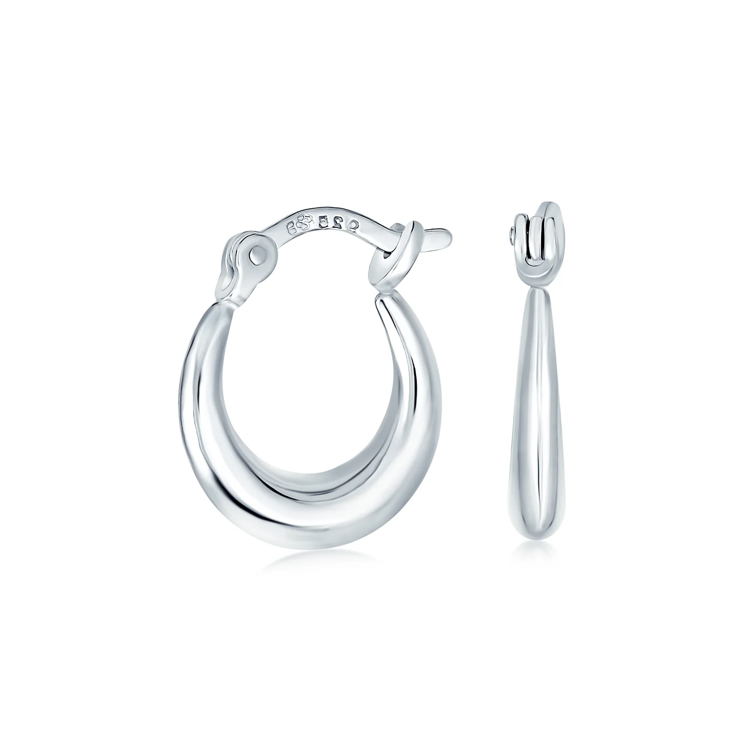 Round Crescent Tapered Tube Hoop Earrings Sterling Silver Hinged Notched Post