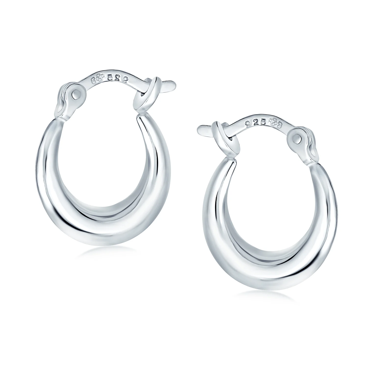 Round Crescent Tapered Tube Hoop Earrings Sterling Silver Hinged Notched Post - Image 2