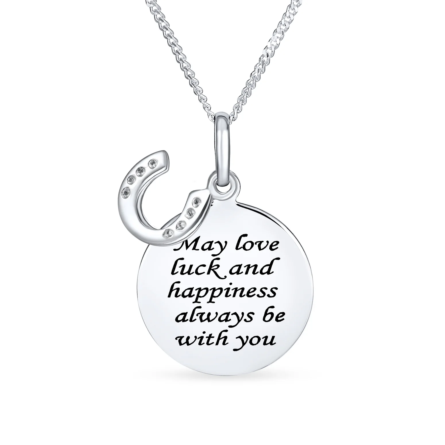 Round Inspirational Saying Quote CZ Horseshoe Necklace & Stud Earrings Set - Image 3