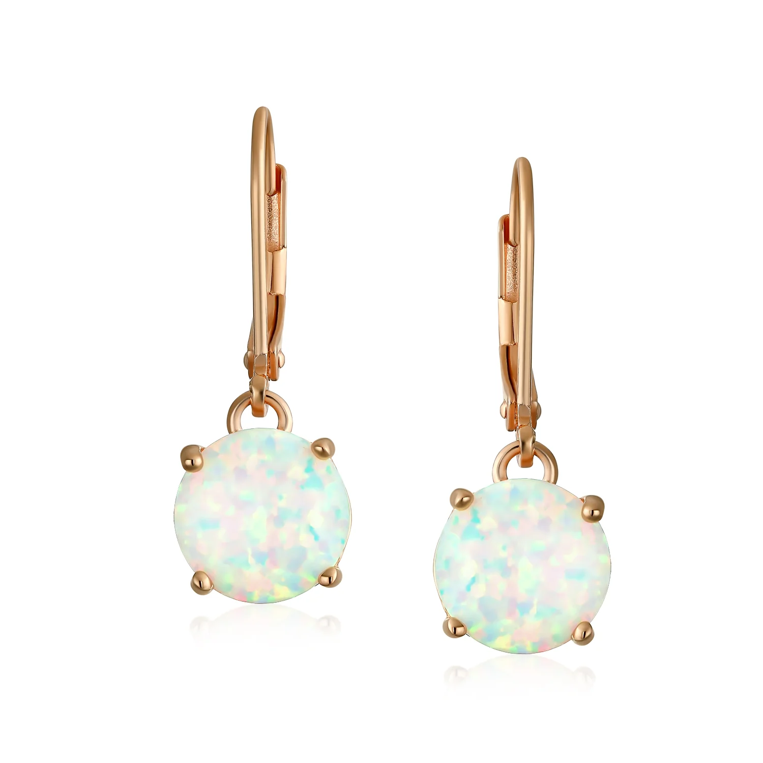 Round Solitaire Created Opal Lever back Drop Dangle Earrings Sterling Silver 8MM - Image 11