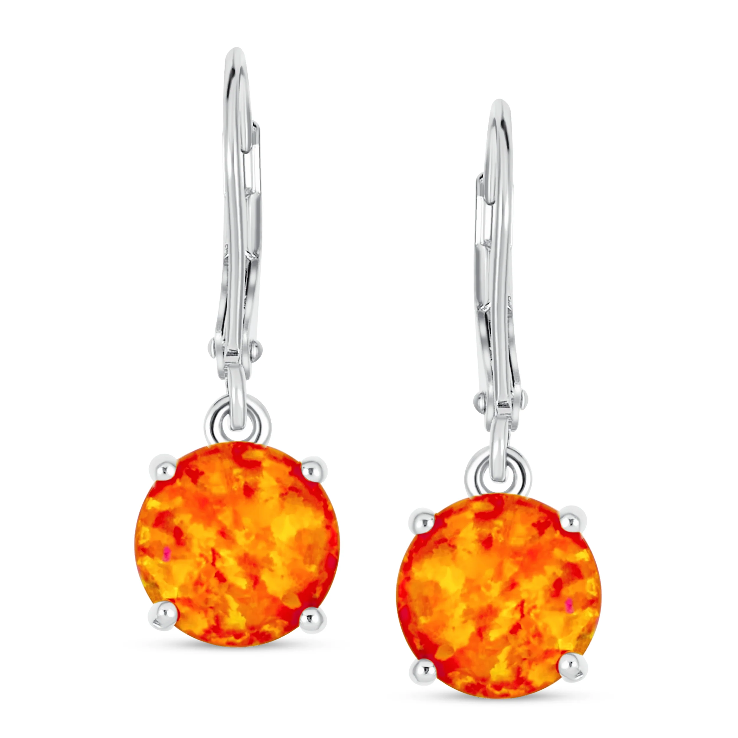 Round Solitaire Created Opal Lever back Drop Dangle Earrings Sterling Silver 8MM - Image 12