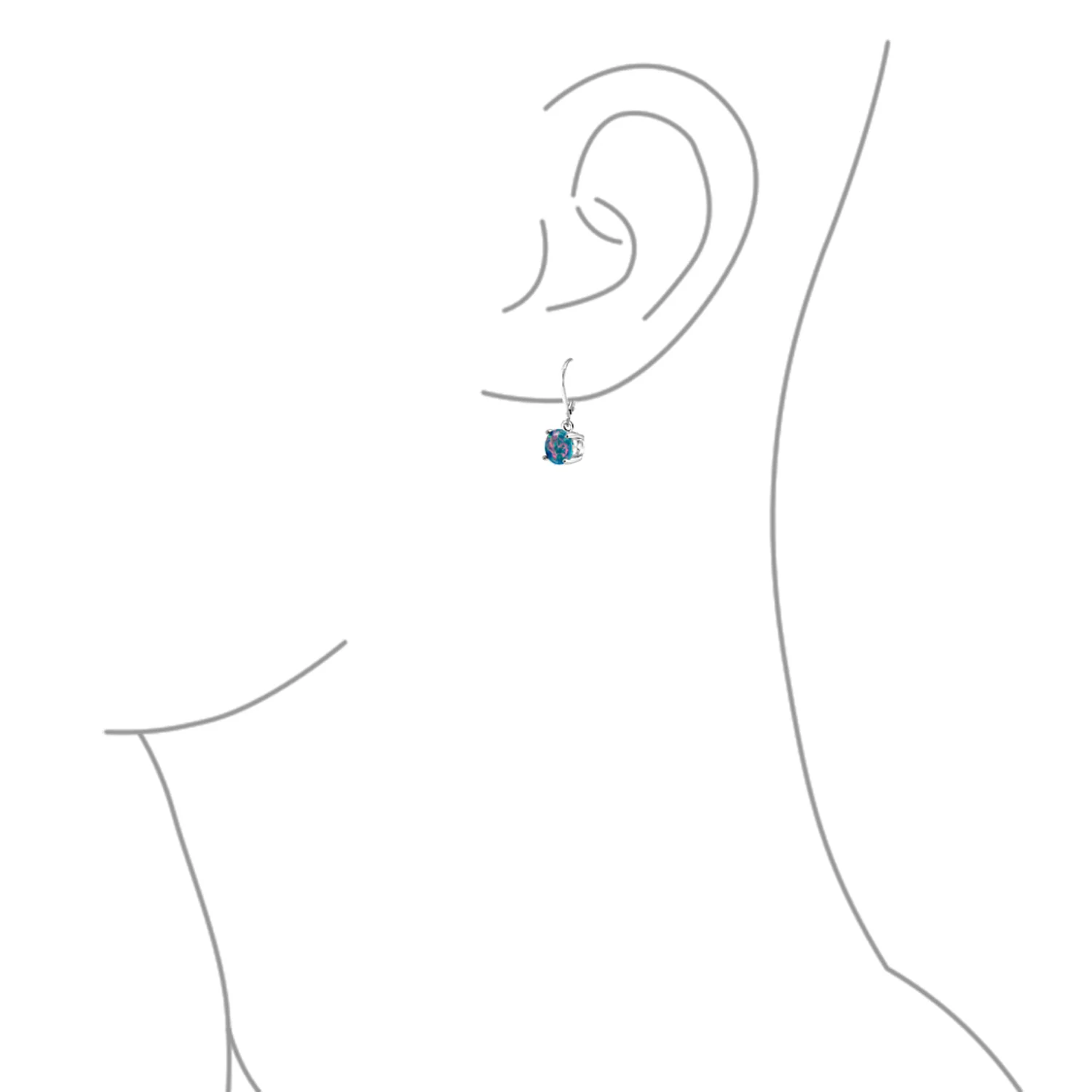 Round Solitaire Created Opal Lever back Drop Dangle Earrings Sterling Silver 8MM - Image 15
