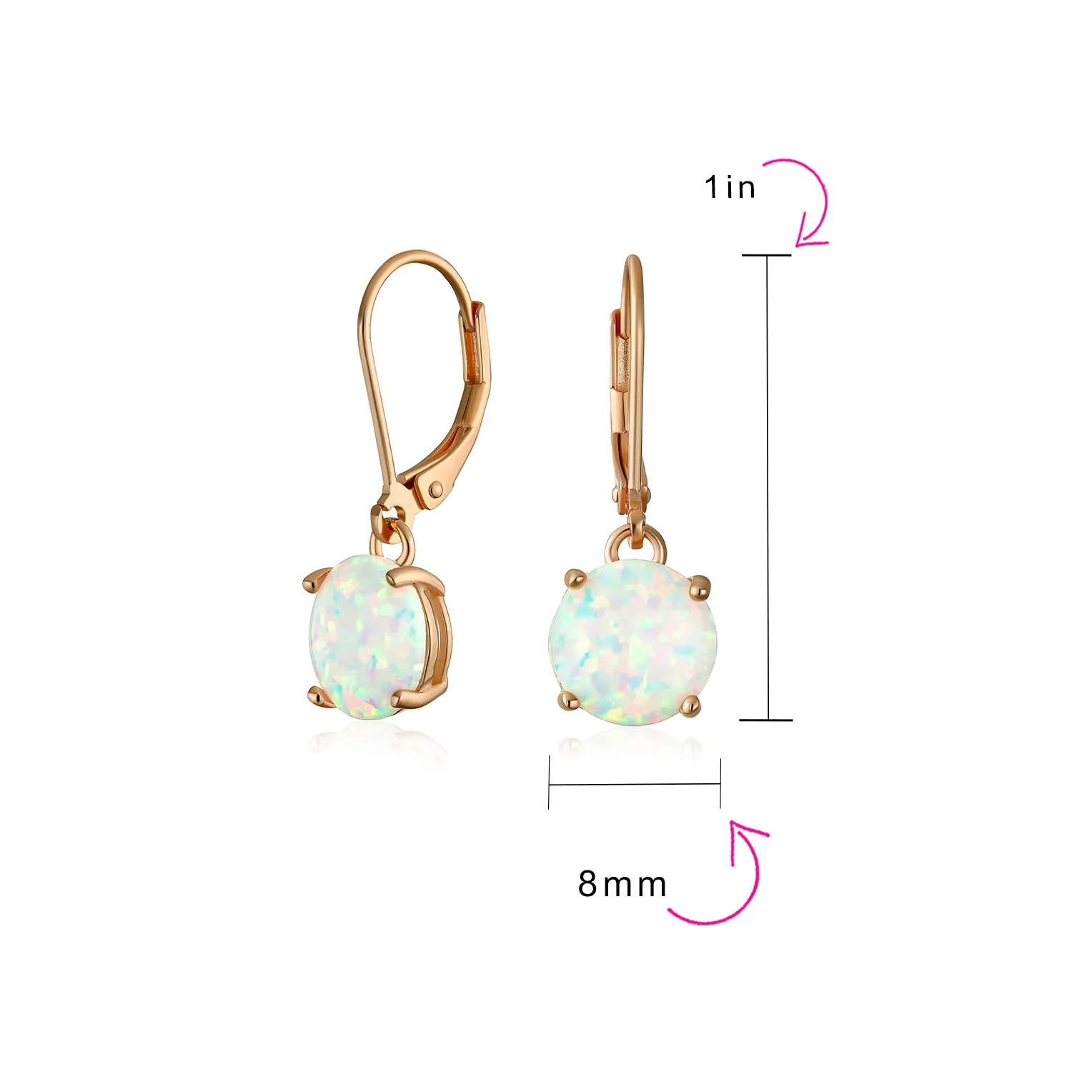 Round Solitaire Created Opal Lever back Drop Dangle Earrings Sterling Silver 8MM - Image 23