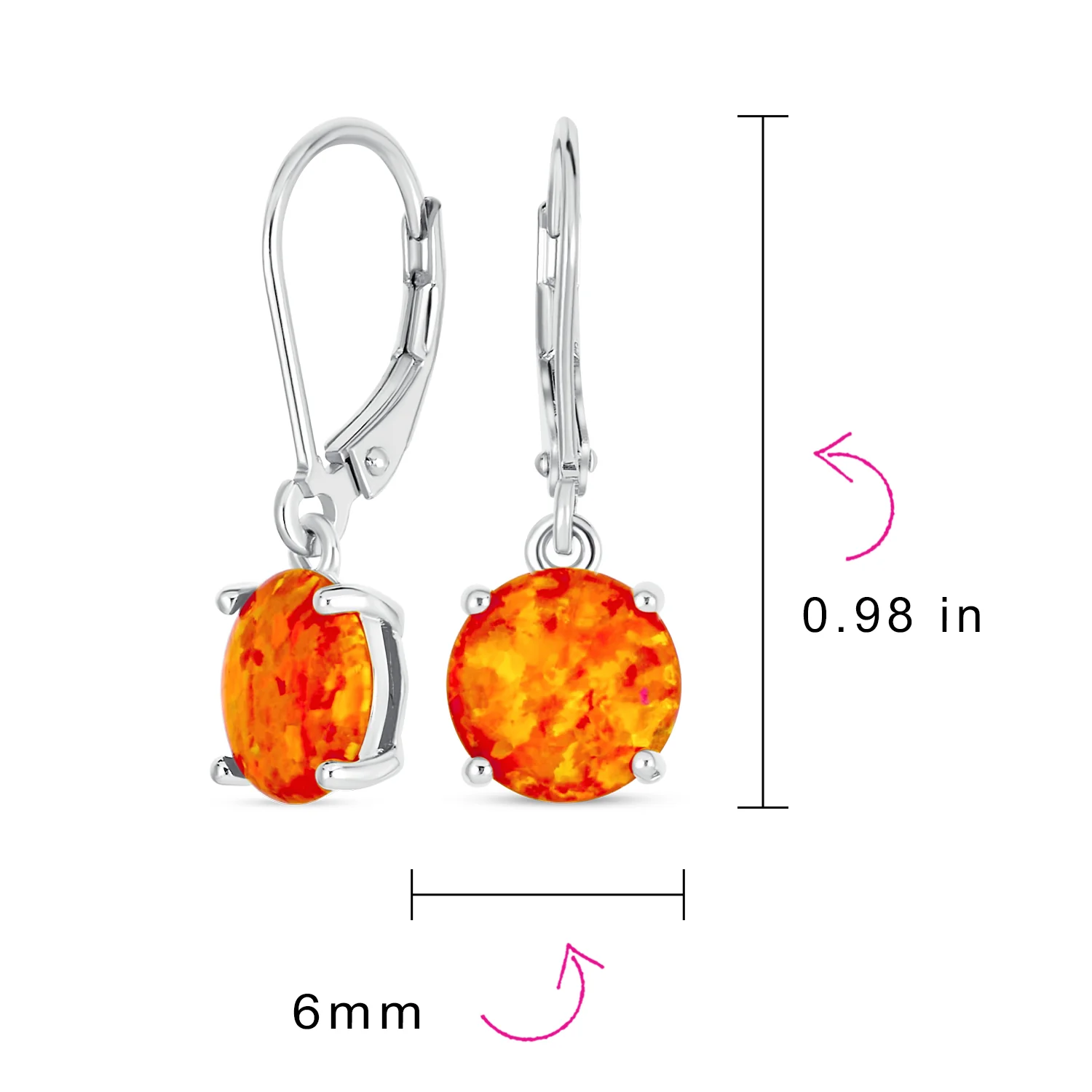 Round Solitaire Created Opal Lever back Drop Dangle Earrings Sterling Silver 8MM - Image 24