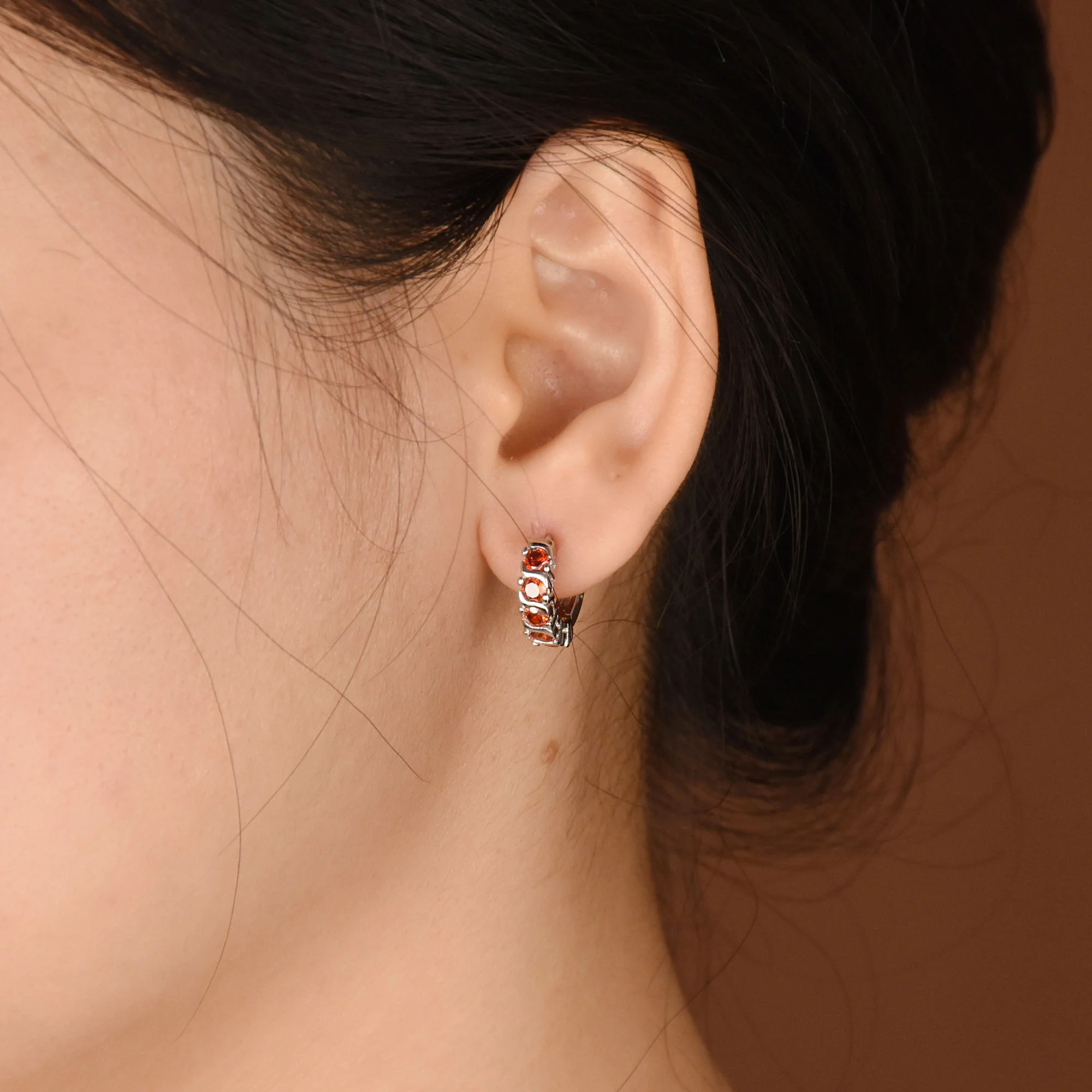 Round Solitaire CZ S-Style Wave Kpop Huggie Hoop Earrings Sterling Silver - Image 10