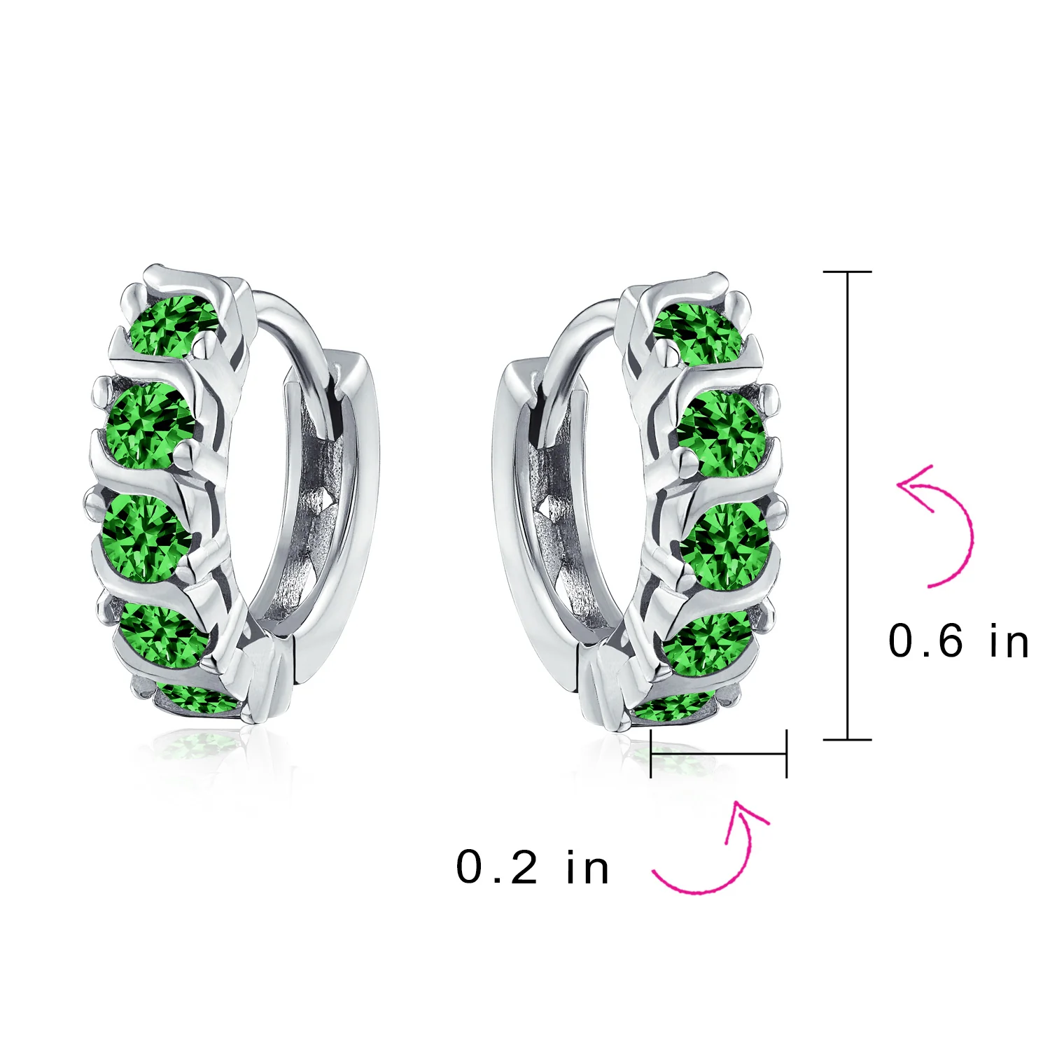 Round Solitaire CZ S-Style Wave Kpop Huggie Hoop Earrings Sterling Silver - Image 13