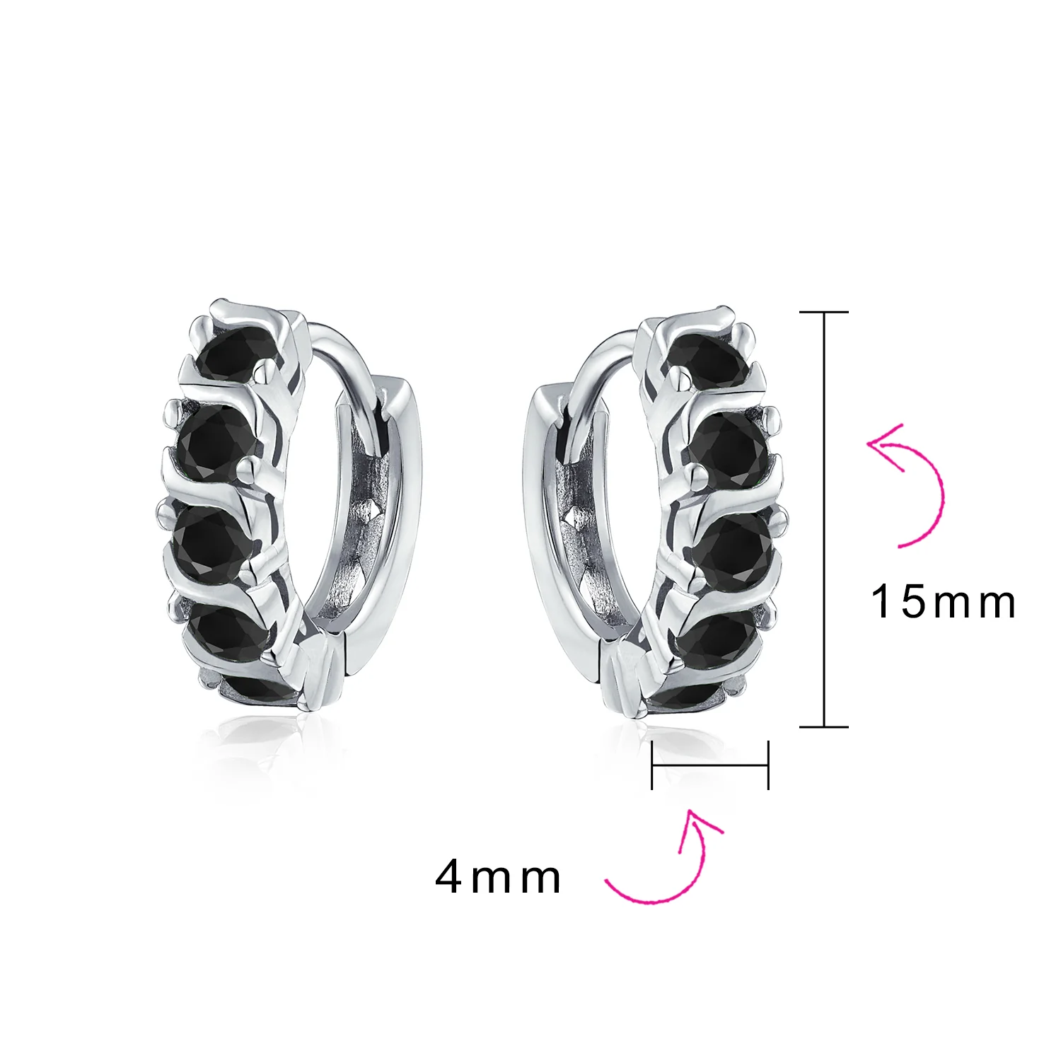Round Solitaire CZ S-Style Wave Kpop Huggie Hoop Earrings Sterling Silver - Image 14