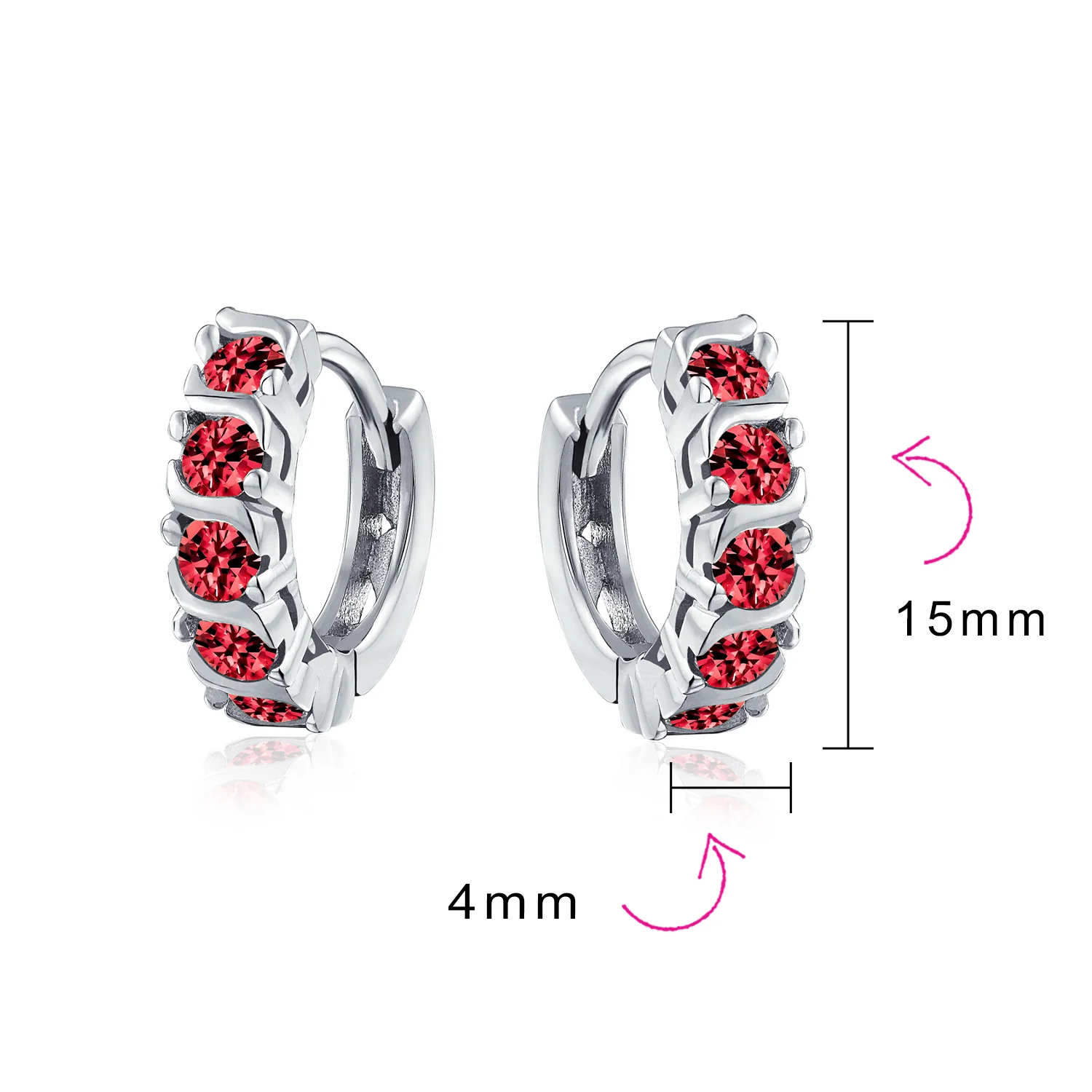 Round Solitaire CZ S-Style Wave Kpop Huggie Hoop Earrings Sterling Silver - Image 15