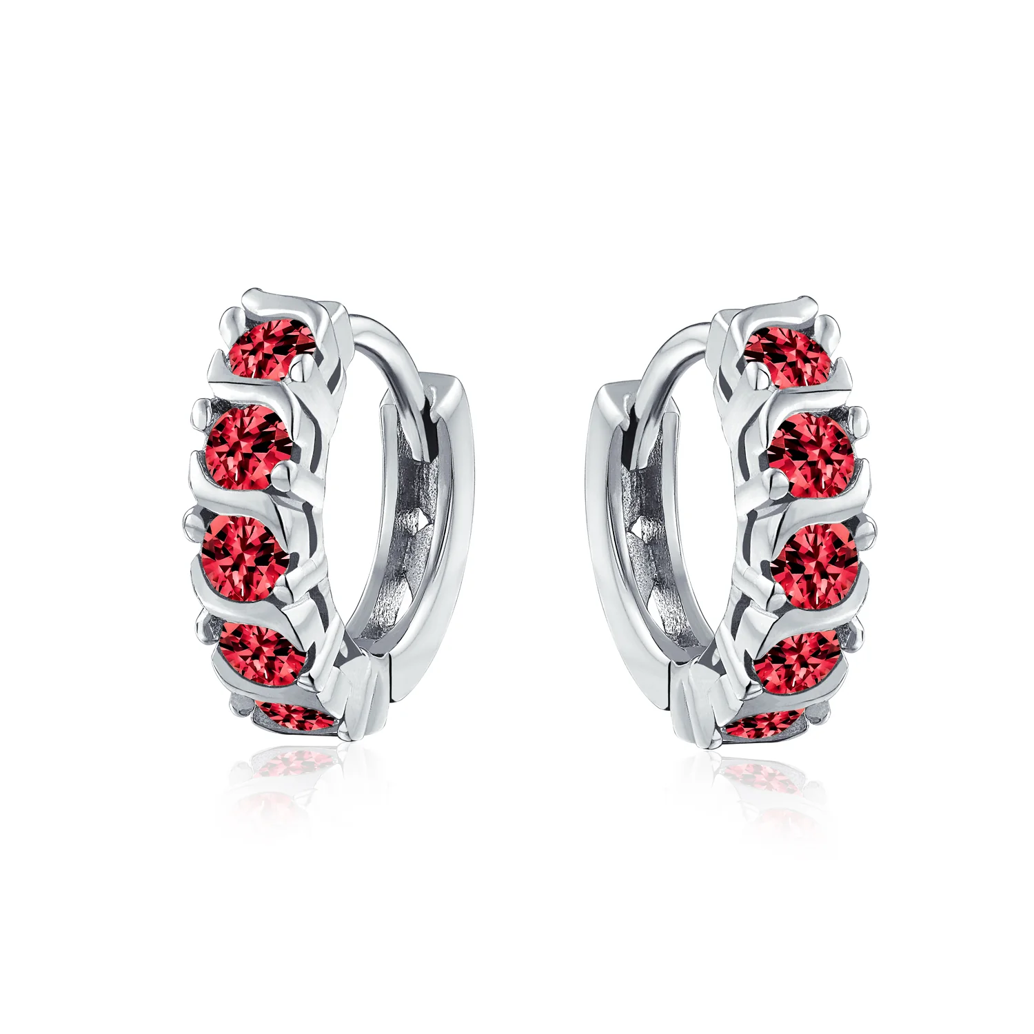 Round Solitaire CZ S-Style Wave Kpop Huggie Hoop Earrings Sterling Silver - Image 5