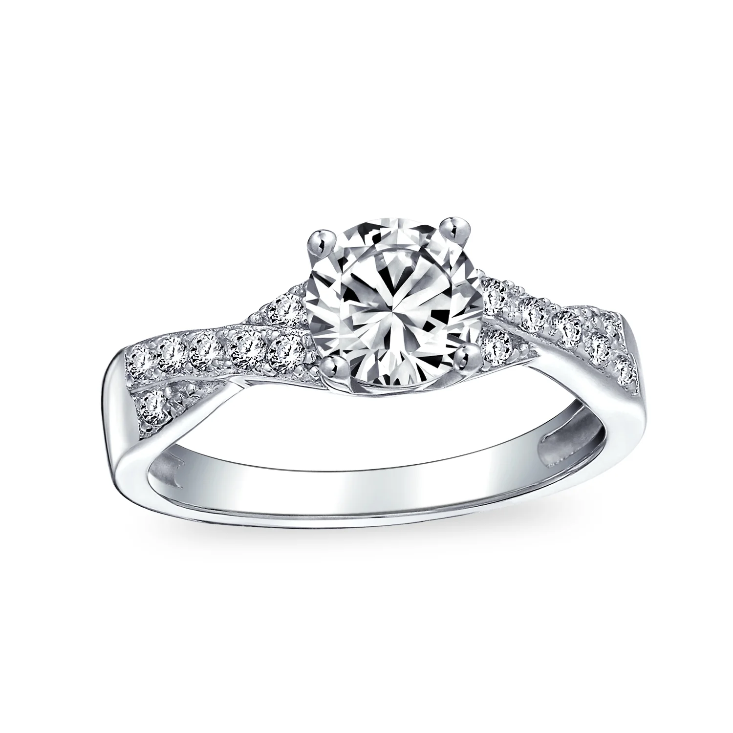 2CT Solitaire Pave CZ Cubic Zirconia Infinity Engagement Ring .925 Sterling Silver