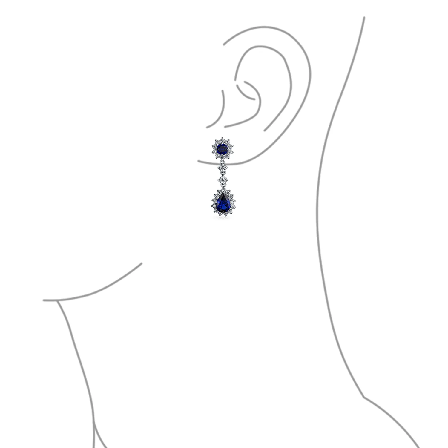 Vintage Estate Style Cubic Zirconia CZ Blue Sapphire Teardrop Statement Necklace Jewelry Set - Image 5