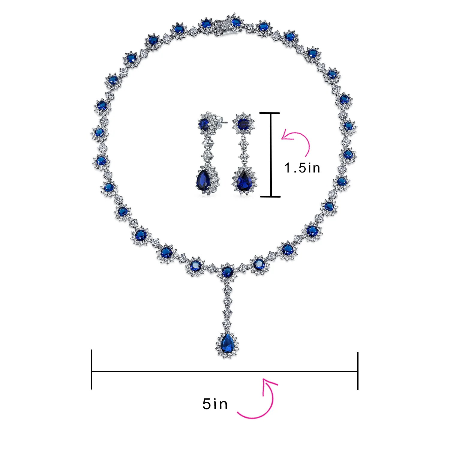 Vintage Estate Style Cubic Zirconia CZ Blue Sapphire Teardrop Statement Necklace Jewelry Set - Image 6