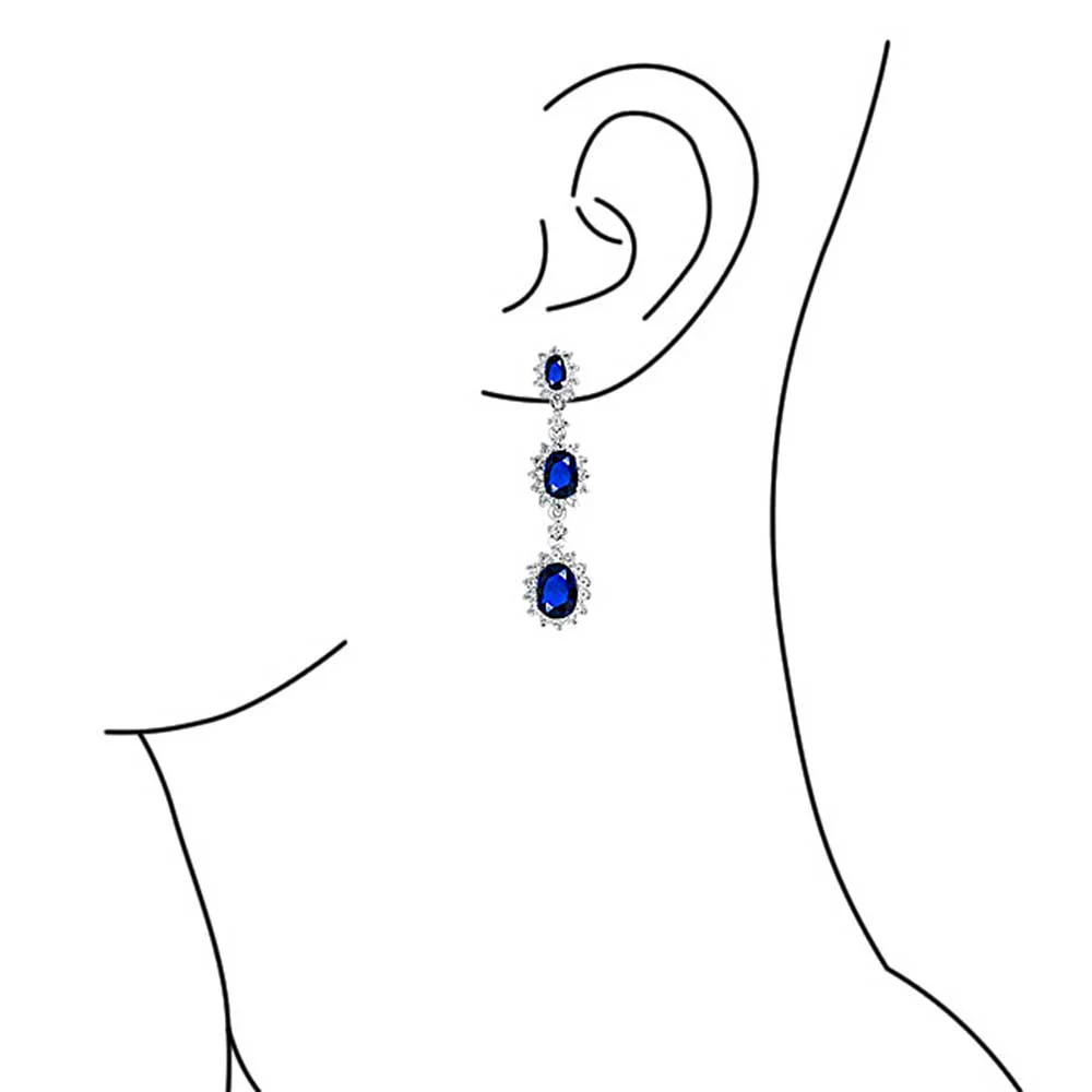 Blue Triple Oval Chandelier Earrings Simulated Sapphire - Image 3