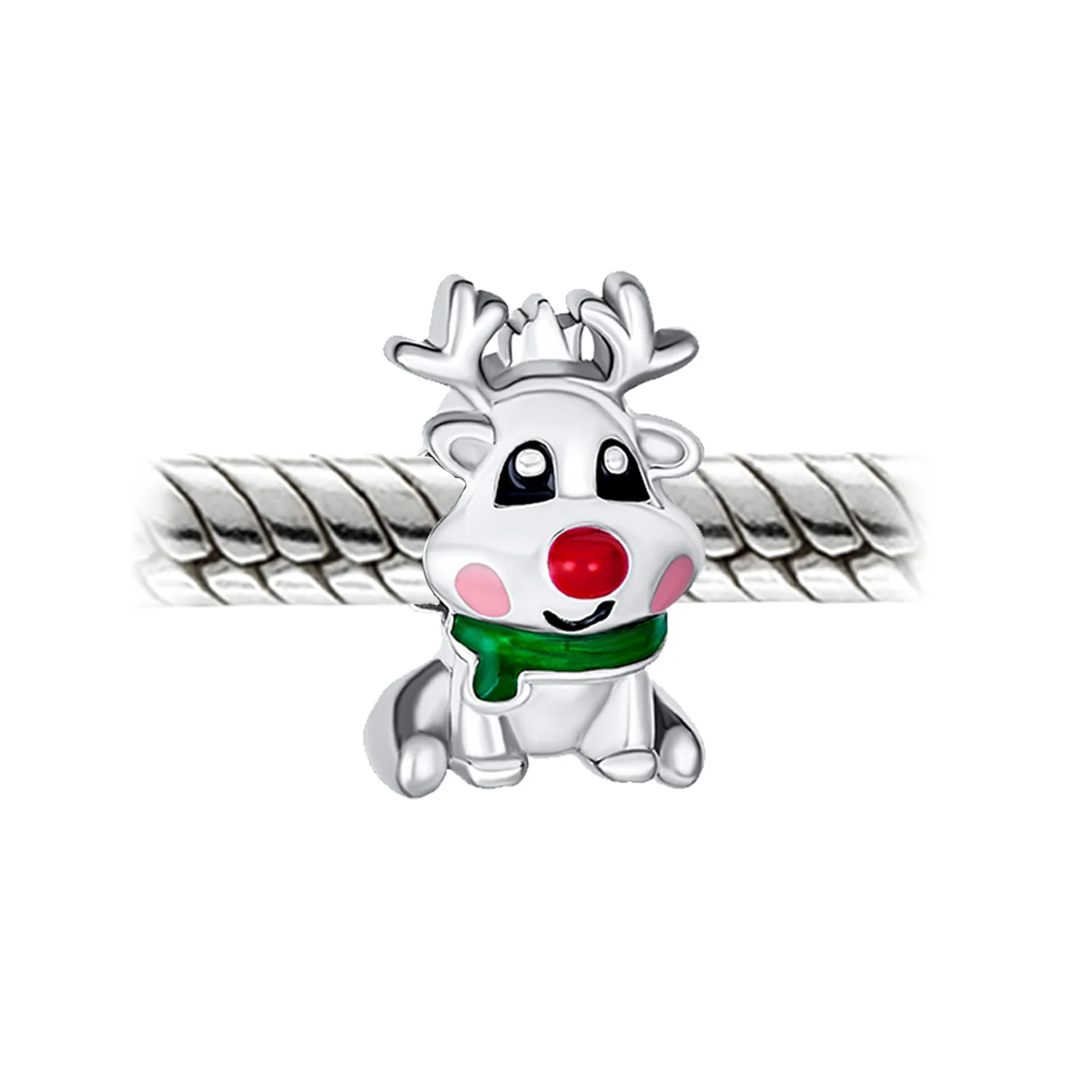 Rudolph Red Nose Reindeer Christmas Charm Bead for European Bracelets Silver - Image 3
