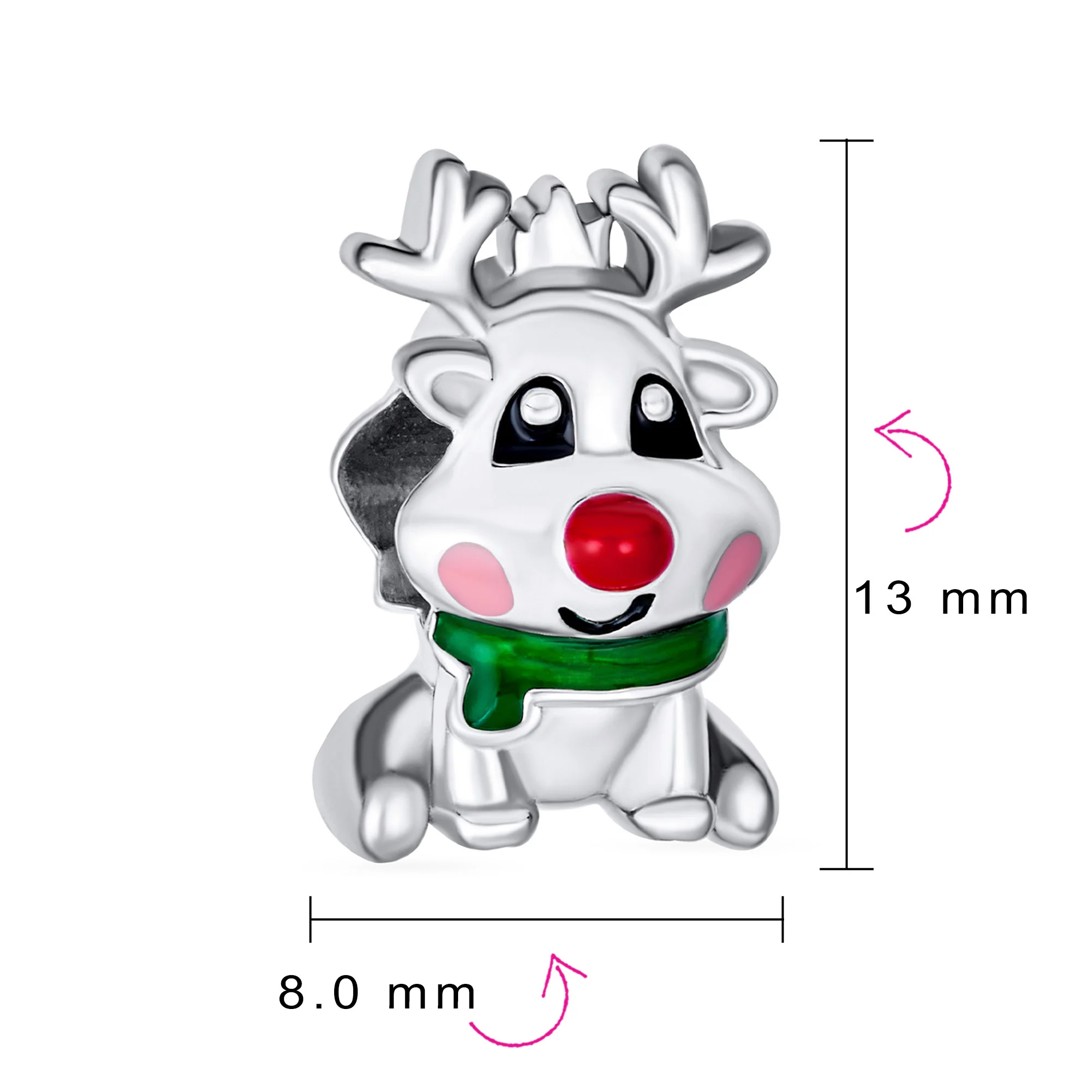 Rudolph Red Nose Reindeer Christmas Charm Bead for European Bracelets Silver - Image 4